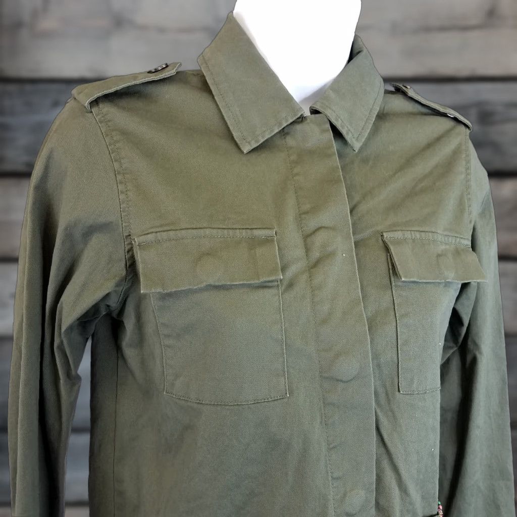Vintage A New Day Womens Top XS Green Beaded Snap Buttons Long Sleeve Cotton Blend Blouse Velcro? Size XS / US 0-2 / IT 36-38 - 1 Thumbnail