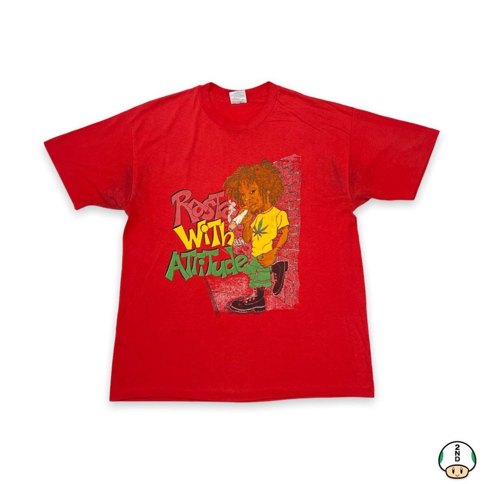Vintage Vintage 90s Rasta With An Attitude T Shirt Single Stitch Tee Size US XL / EU 56 / 4 - 1 Thumbnail