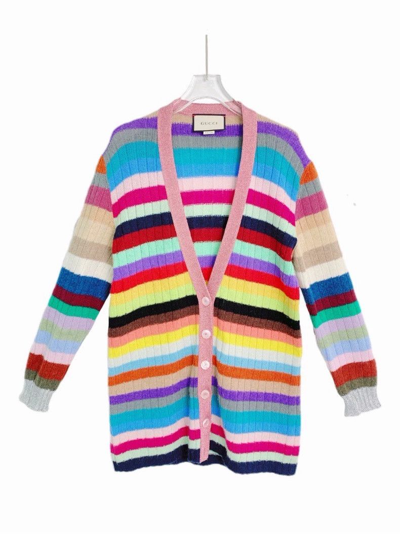 Gucci Gucci Rainbow V-neck knitted cardigan sweater 2502-Nextarro Size US S / EU 44-46 / 1 - 1 Thumbnail