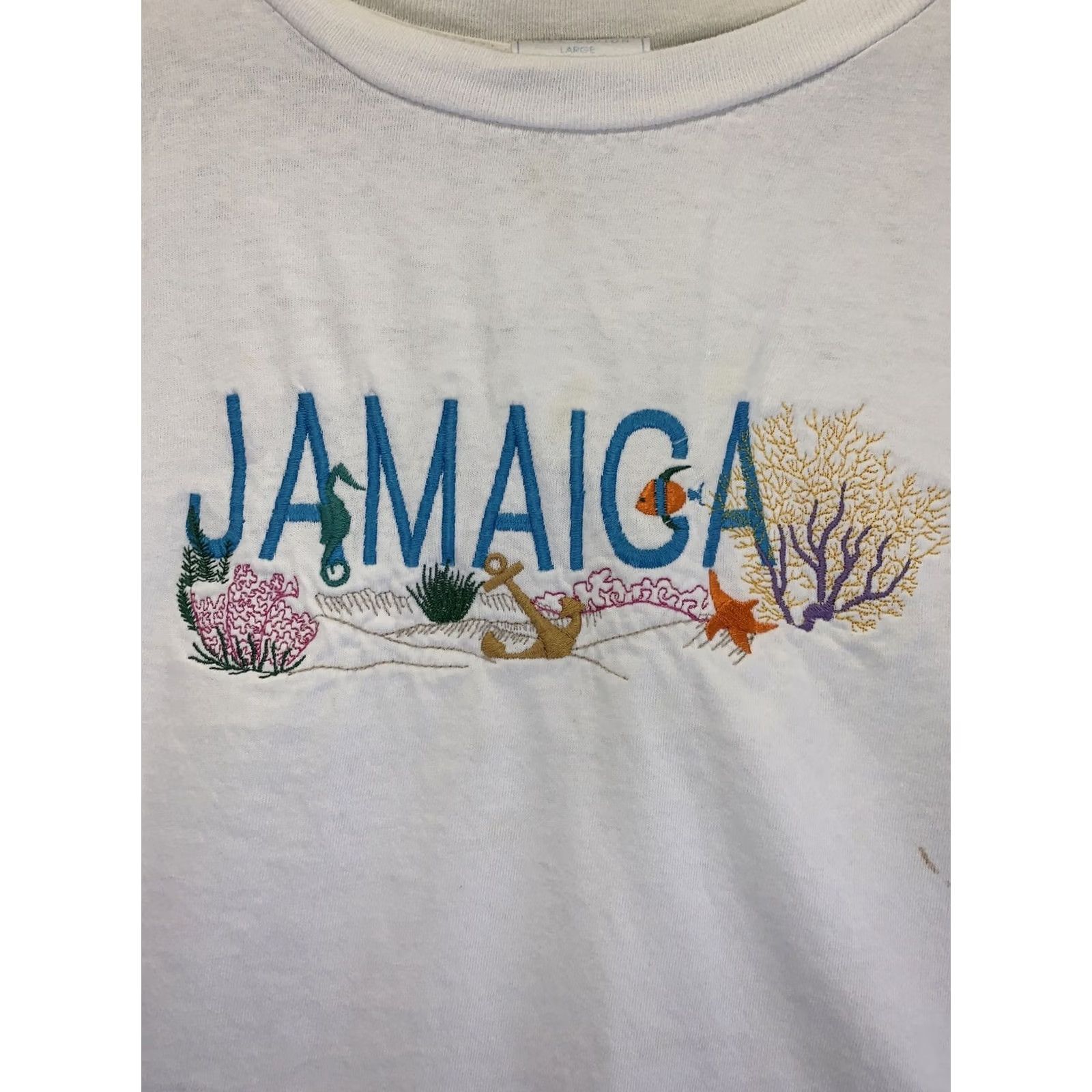 Vintage VINTAGE 1990s Jamaica T Shirt Womens L-6493 Embroidered Single Stitch White Shirt Size L / US 10 / IT 46 - 2 Thumbnail