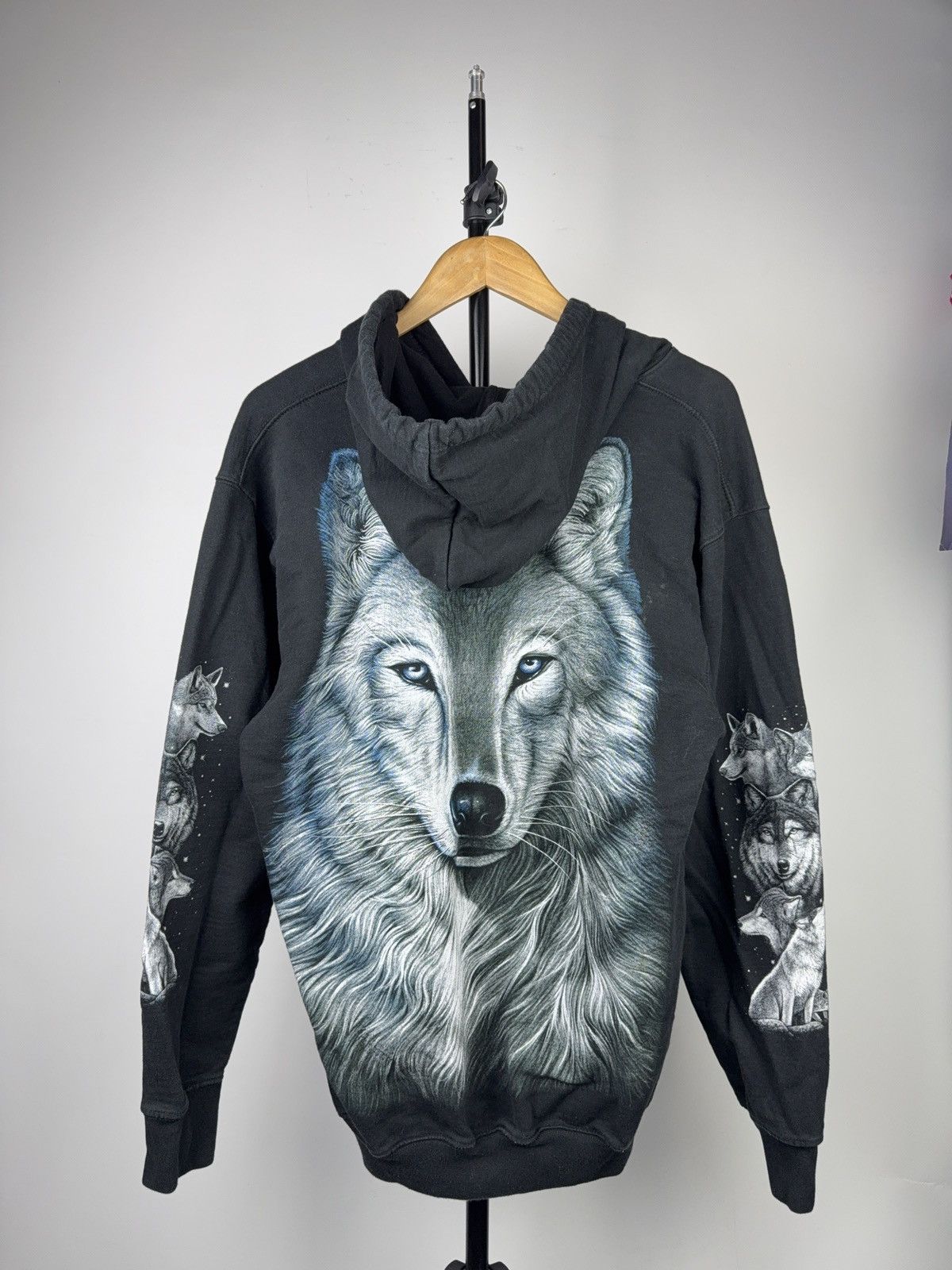 Vintage 00s Rock Eagle Wolf Print Zip Hoodie With Graphic Sleeves Size US L / EU 52-54 / 3 - 11 Thumbnail