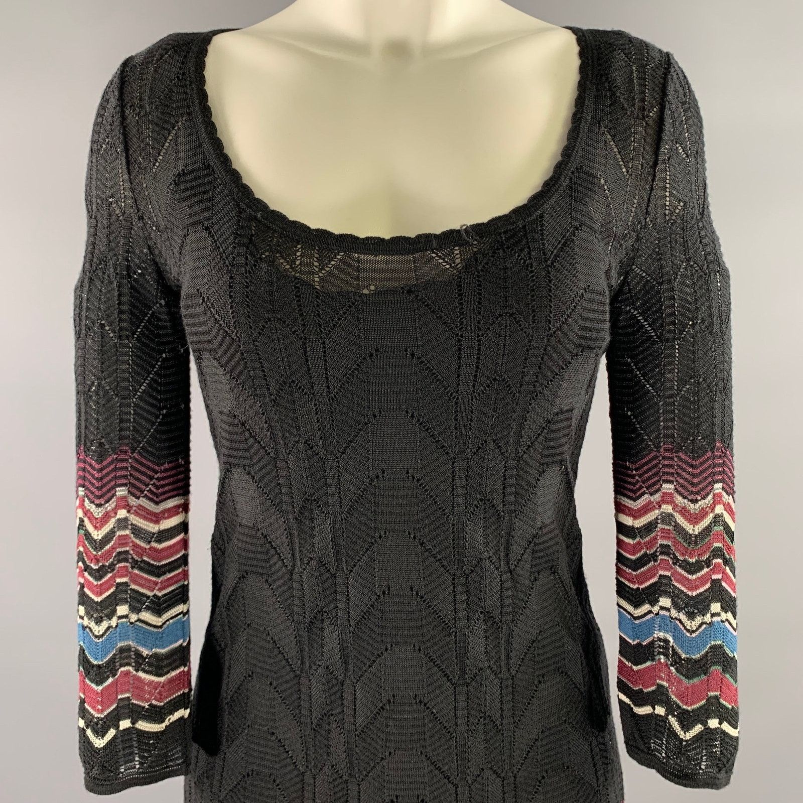 Missoni M MISSONI Black Viscose Wool Blend Lace Scoop Neck Dress Size XS / US 0-2 / IT 36-38 - 2 Thumbnail