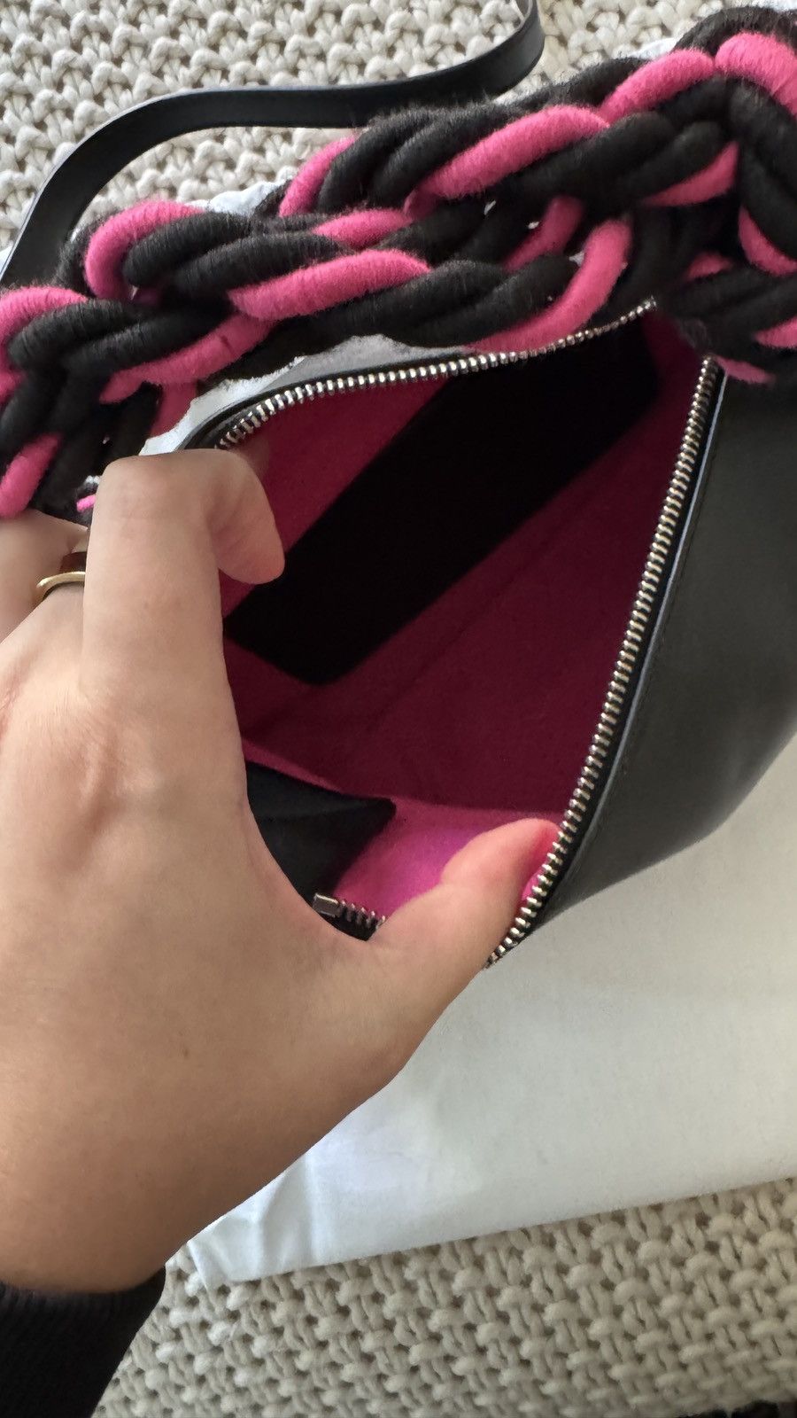 JW Anderson JW Anderson Corner Rope Leather Crossbody Bag Black and Pink Size ONE SIZE - 7 Thumbnail
