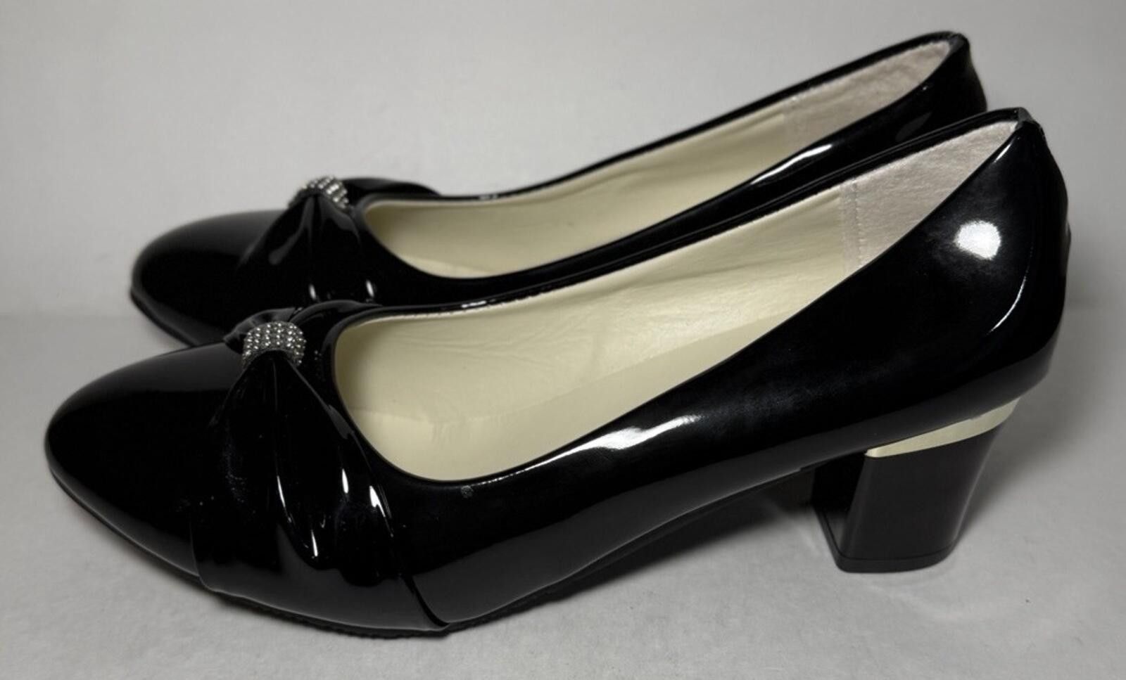 Other MING KE Slip-On 2 inch Heels Almond Toe Pump Bow Black Size US 8.5 / IT 38.5 - 2 Thumbnail