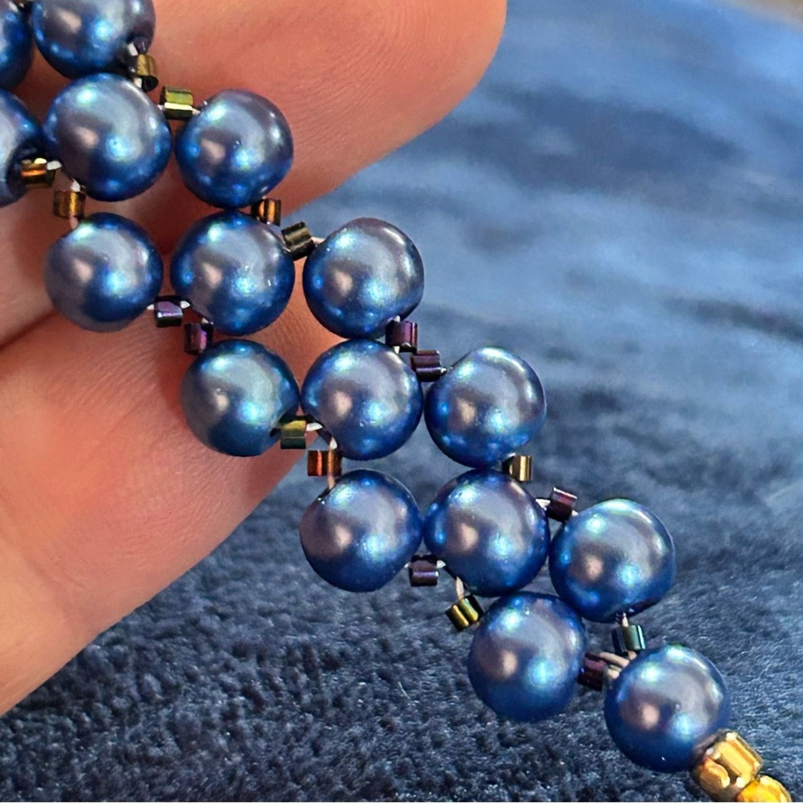 Handmade Handcrafted royal blue Czech glass pearl glass bar bracelet Size ONE SIZE - 7 Thumbnail