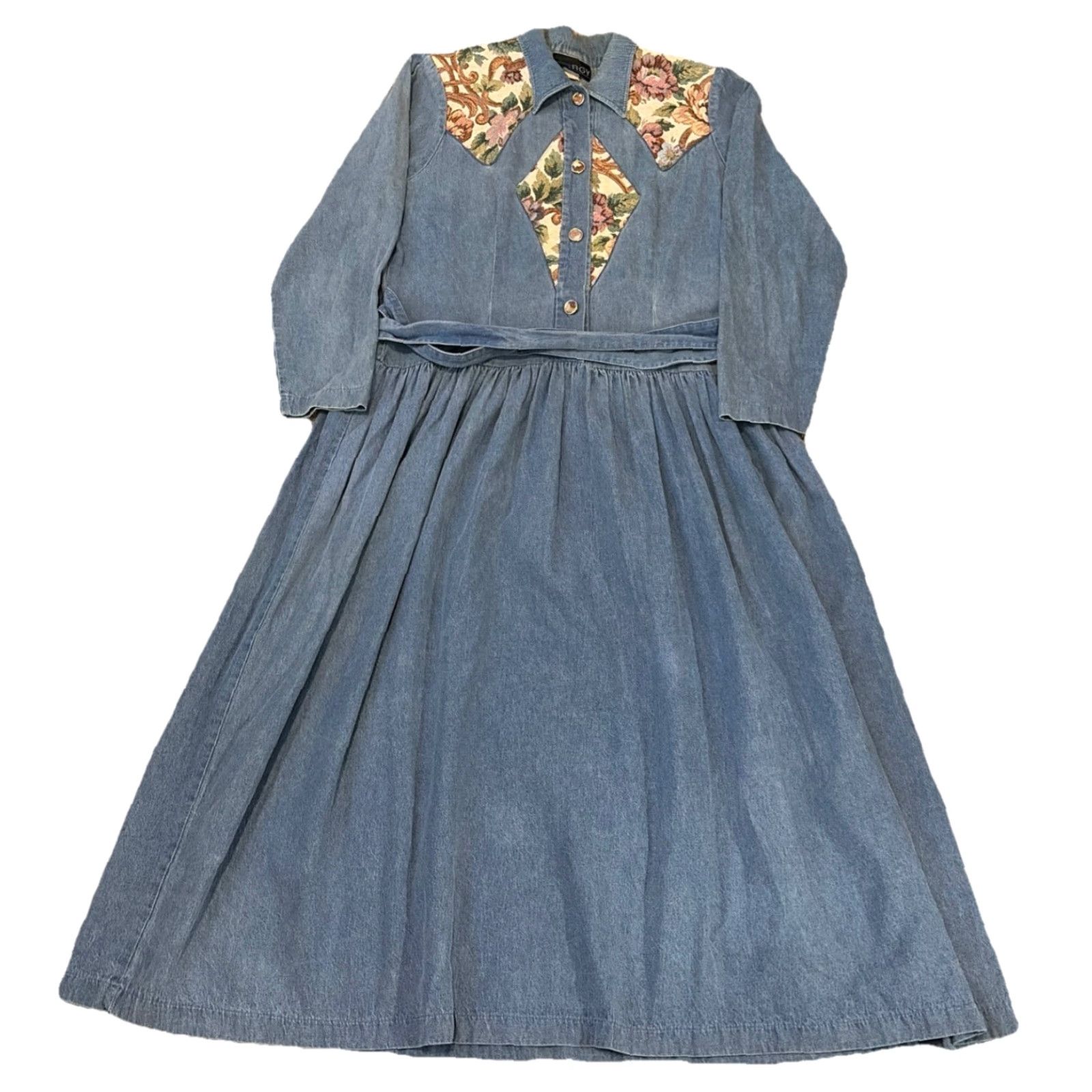 Denime VINTAGE RGY Denim Shirt Dress Long Sleeve Floral Panels Blue 10 Buttons Womens Regular Long Shirt Dress Size L / US 10 / IT 46 - 2 Thumbnail