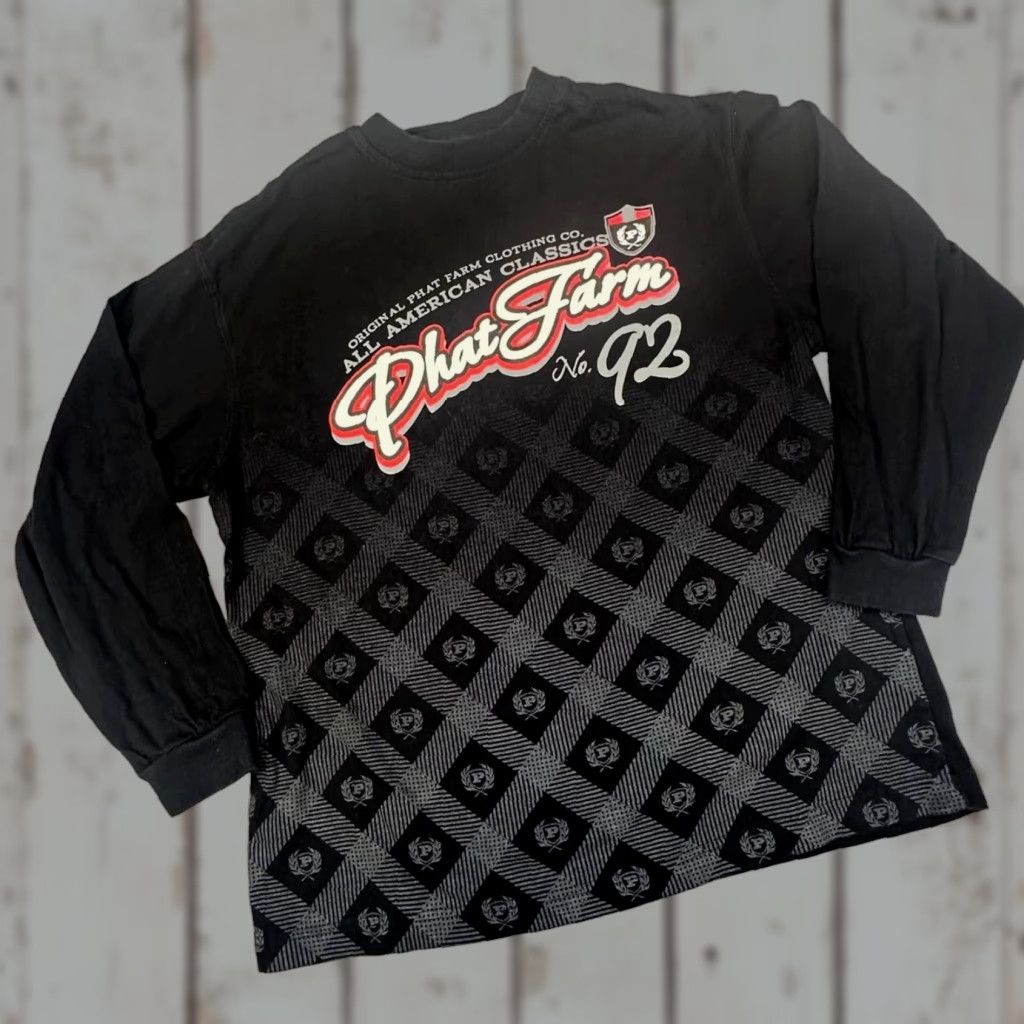 Phat Farm Phat Farm Mens Medium Long Sleeve Geometric Crest 92 Crew Neck Knit T-Shirt Shirt Hip Hop Classic Multicolor Size US M / EU 48-50 / 2 - 1 Thumbnail
