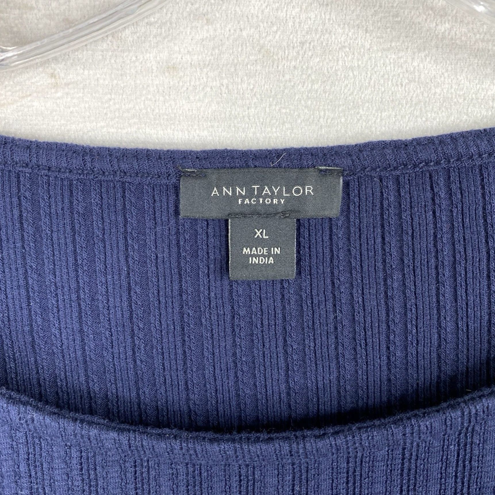 Ann Taylor Ann Taylor Top Womens XL Blue Crochet Ribbed Short Sleeve Stretch Minimalist Size XL / US 12-14 / IT 48-50 - 3 Thumbnail