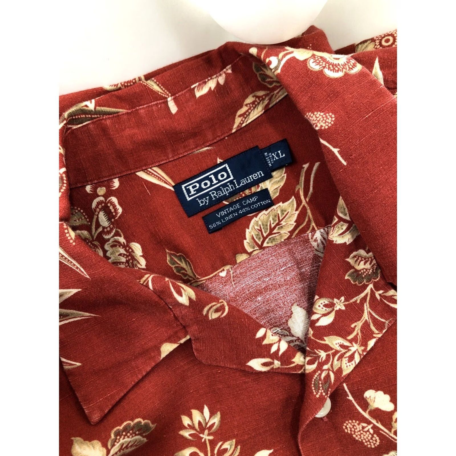 Polo Ralph Lauren VINTAGE Polo Ralph Lauren Camp Linen Blend Hawaiian Shirt XL Aloha Floral Short Sleeve Orangish Red Men Button-Up Size US XL / EU 56 / 4 - 5 Thumbnail