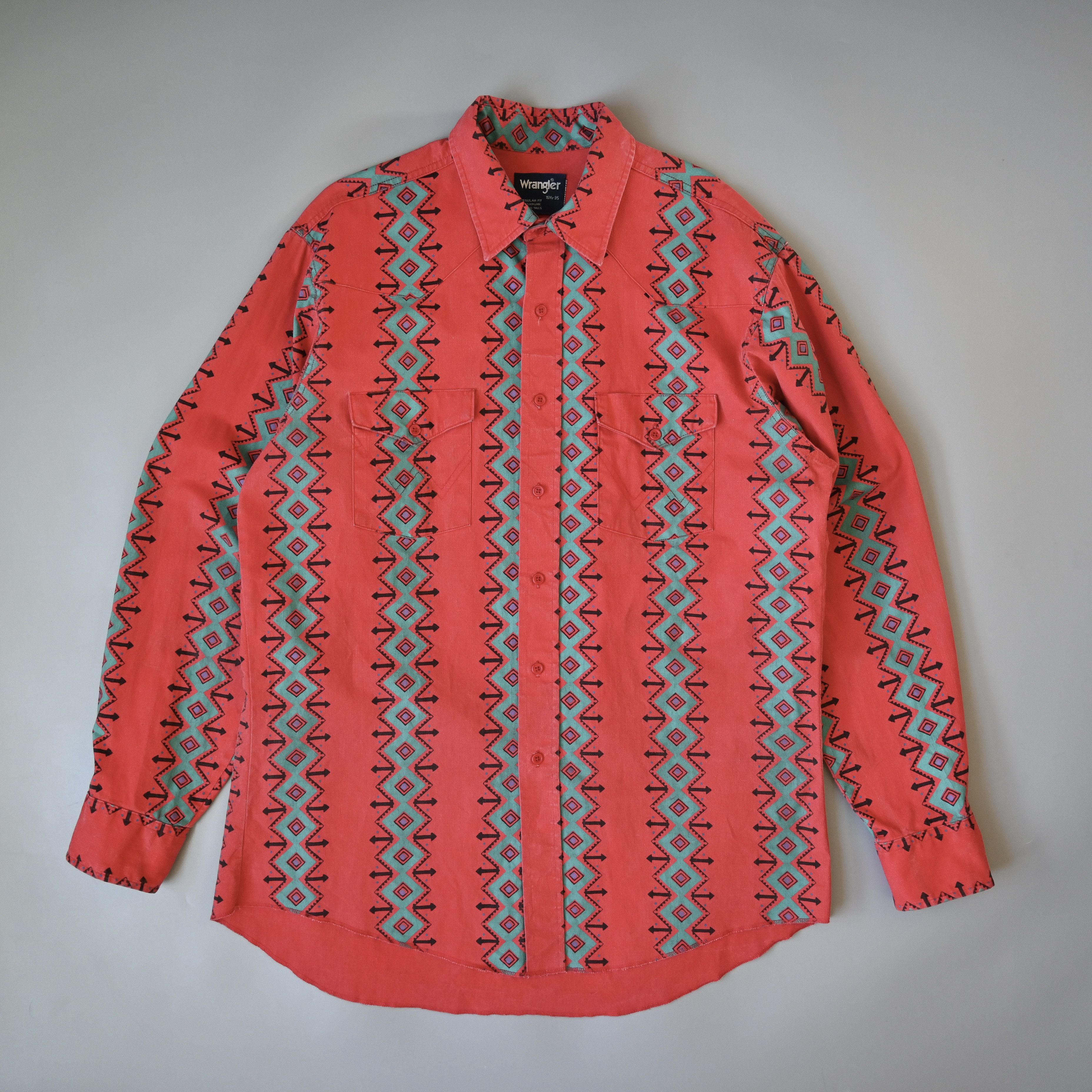 Vintage VTG Wrangler brushpopper shirt Aztec Navajo poppy red 16.5 Size US L / EU 52-54 / 3 - 3 Thumbnail