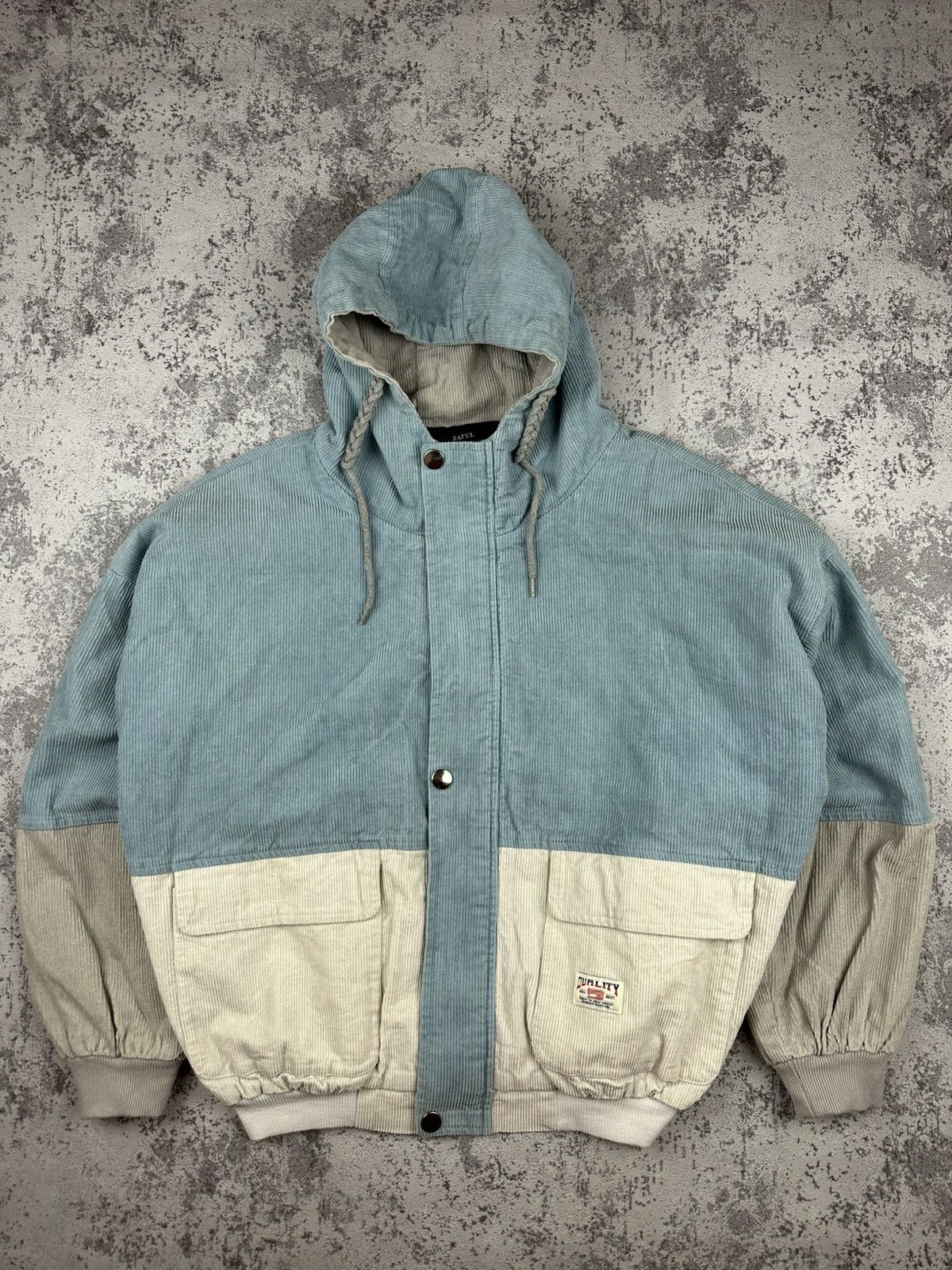 Y2K Zaful Corduroy Colorblock Hooded Jacket