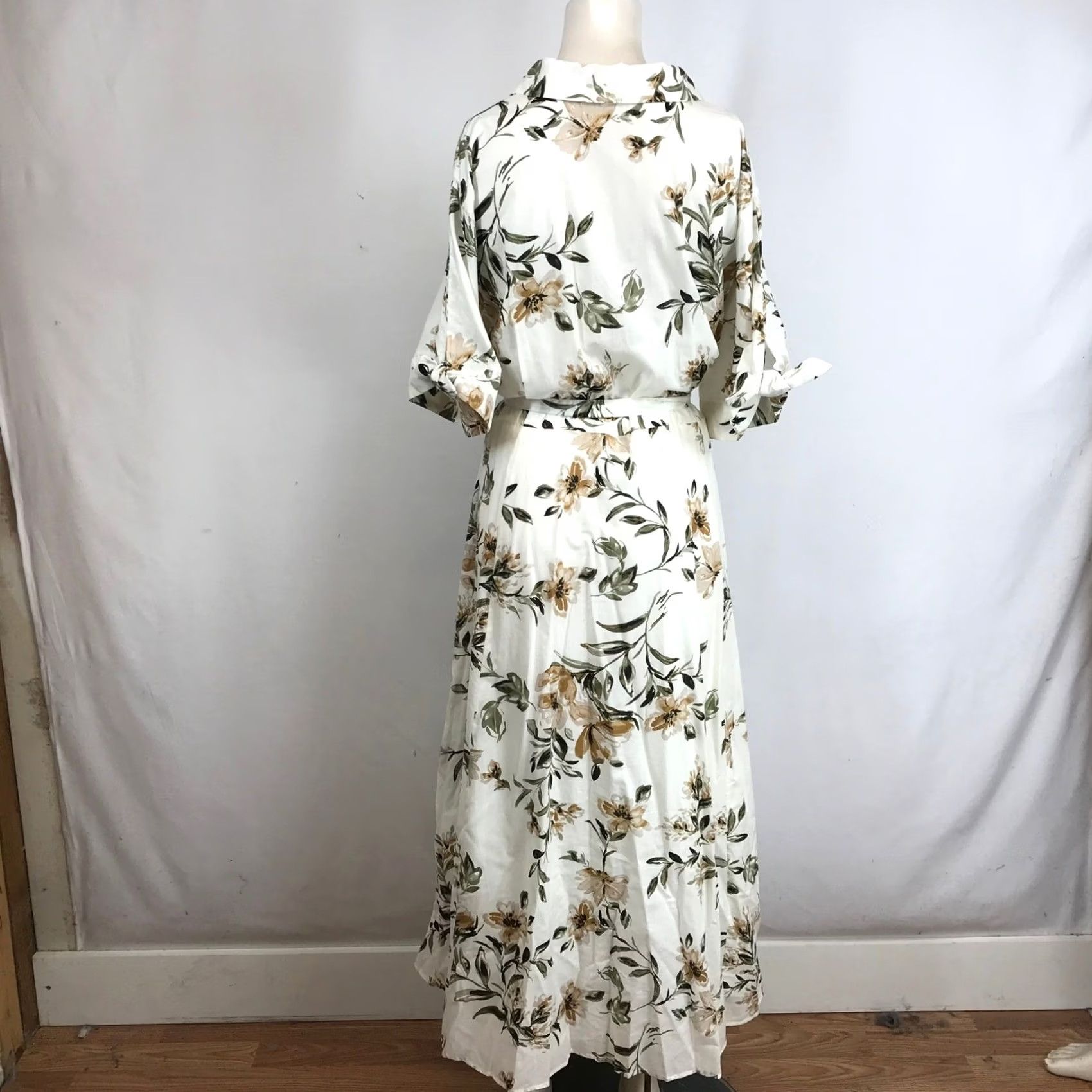 Calvin Klein Calvin Klein Floral Print Maxi Dress Button Down Belted Shirt Dress White 20W Size 3XL / US 20-22 - 5 Thumbnail