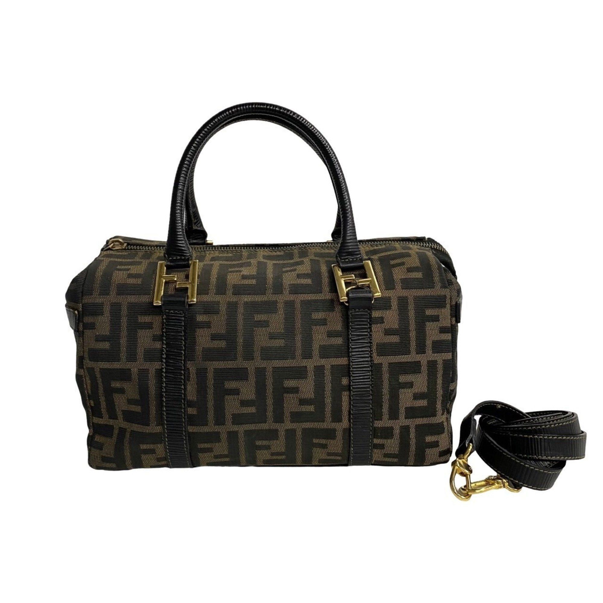 image of Fendi Zucca Pattern Ff Leather Canvas 2Way Handbag Shoulder Bag Brown 29036, Women's