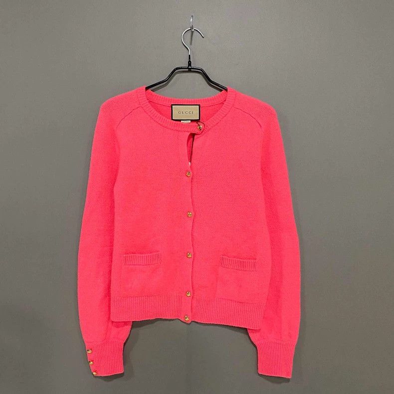 Gucci Gucci Pink knitted gold-button cardigan 2506-Nextarrow Size S / US 4 / IT 40 - 1 Thumbnail