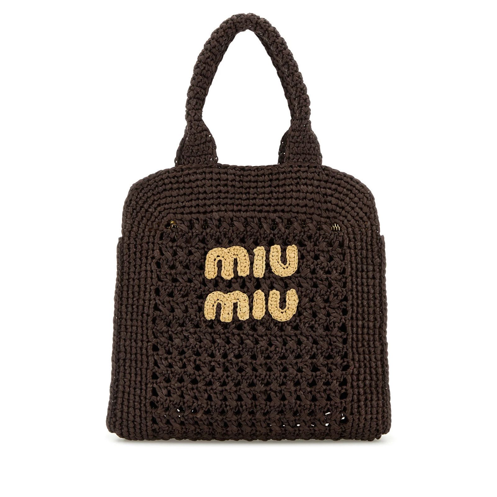 MIU MIU Ivy Brown Raffia Top Handle Bag New And Authentic