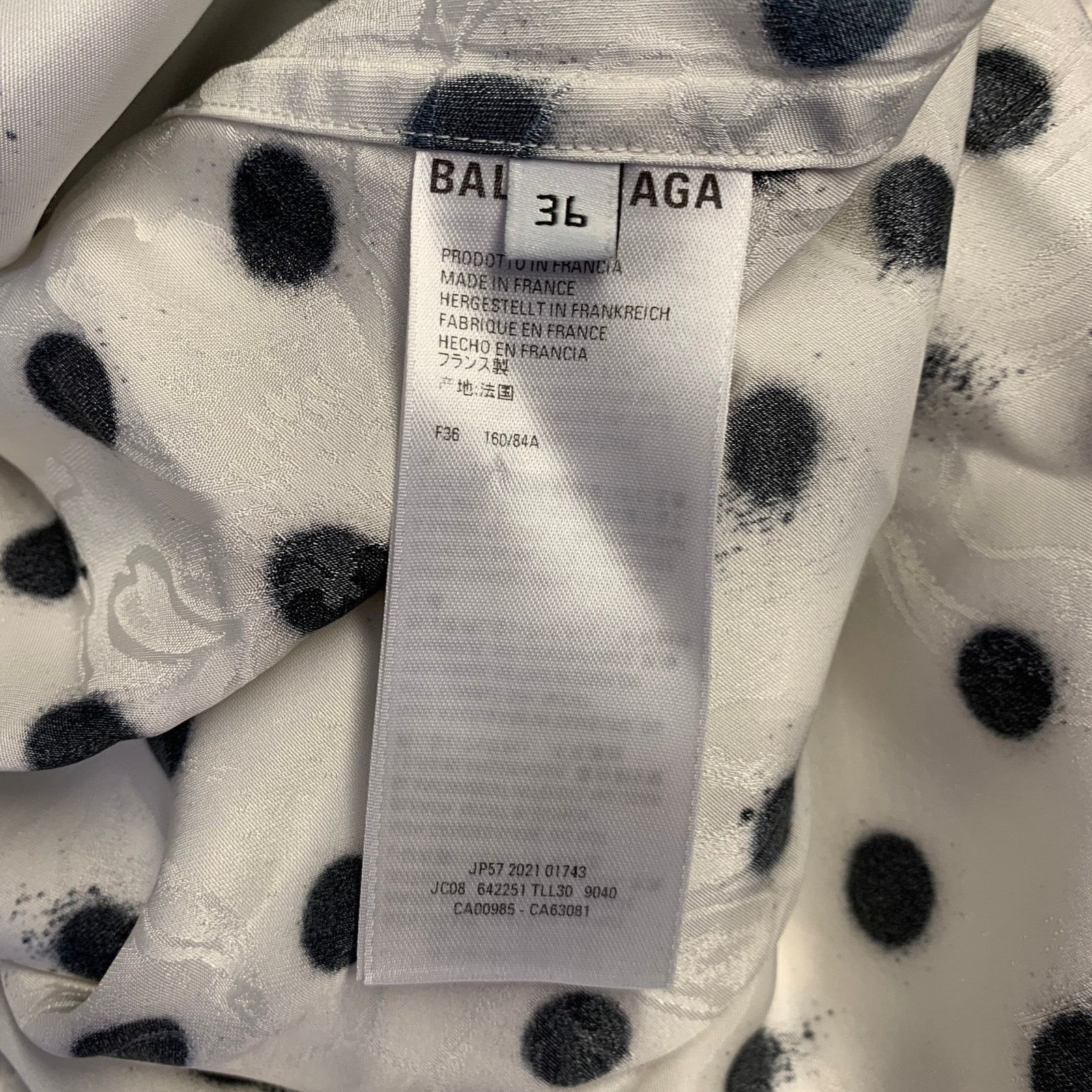 Balenciaga Size S White Black Polka Dot Viscose Silk L/S Shirt Size US S / EU 44-46 / 1 - 8 Thumbnail
