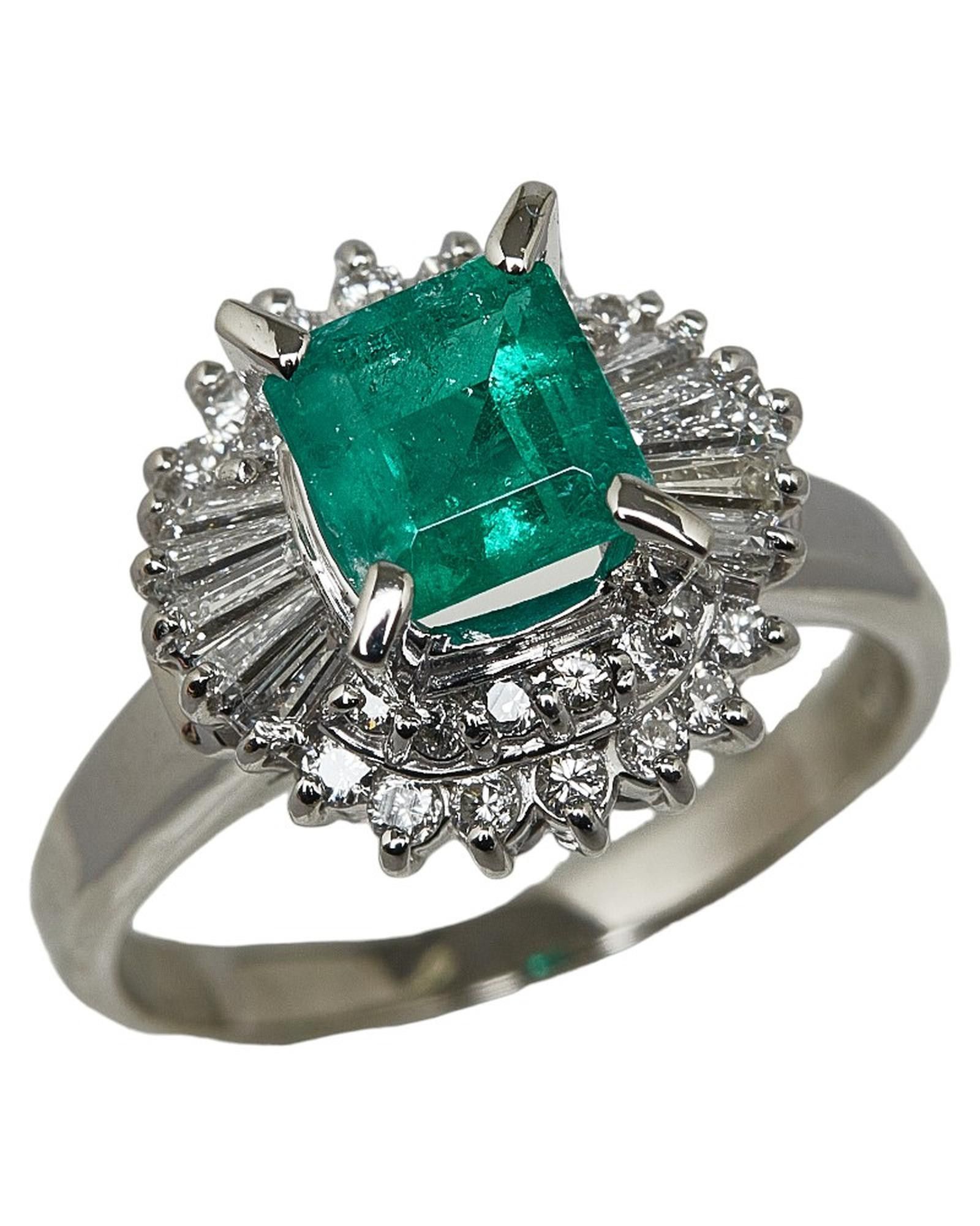 image of Emerald And Diamond Platinum Ring in Silver, Men's
