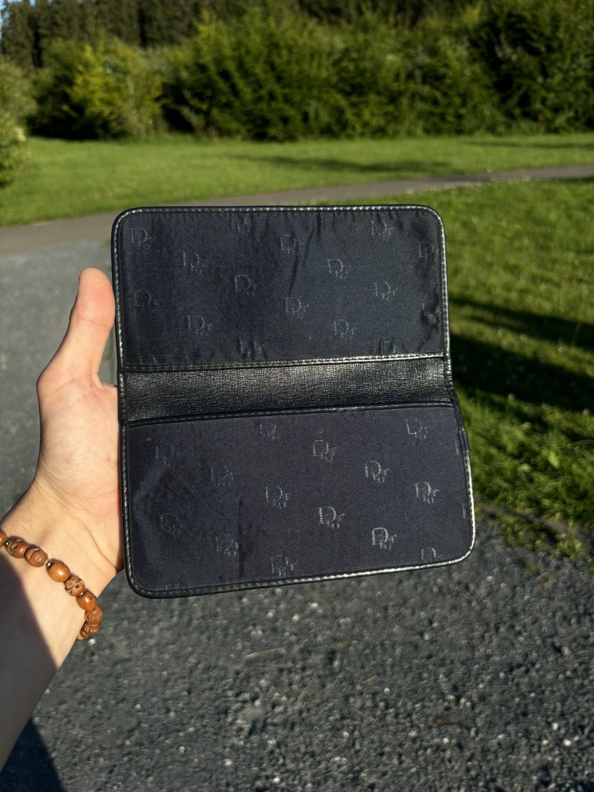 Dior × John Galliano × Vintage 70's Rare France Monogram Leather-Canvas Navy Wallet Clutch Bag Purse Size ONE SIZE - 16 Thumbnail