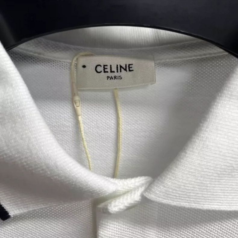 Celine Celine White Striped Letter Pattern Polo Shirt Size US S / EU 44-46 / 1 - 3 Thumbnail