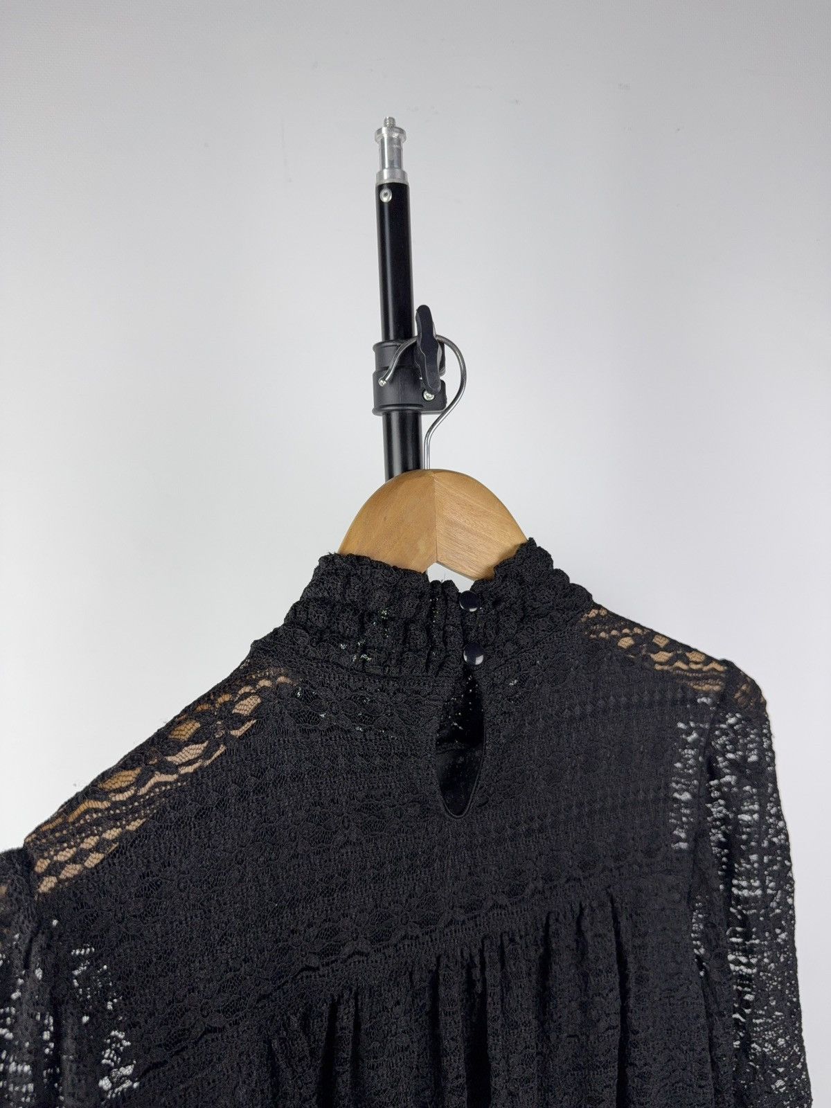 Japanese Brand Victorian Avant Garde Gothic Black Lace Smocked Tunic Dress Size M / US 6-8 / IT 42-44 - 6 Thumbnail