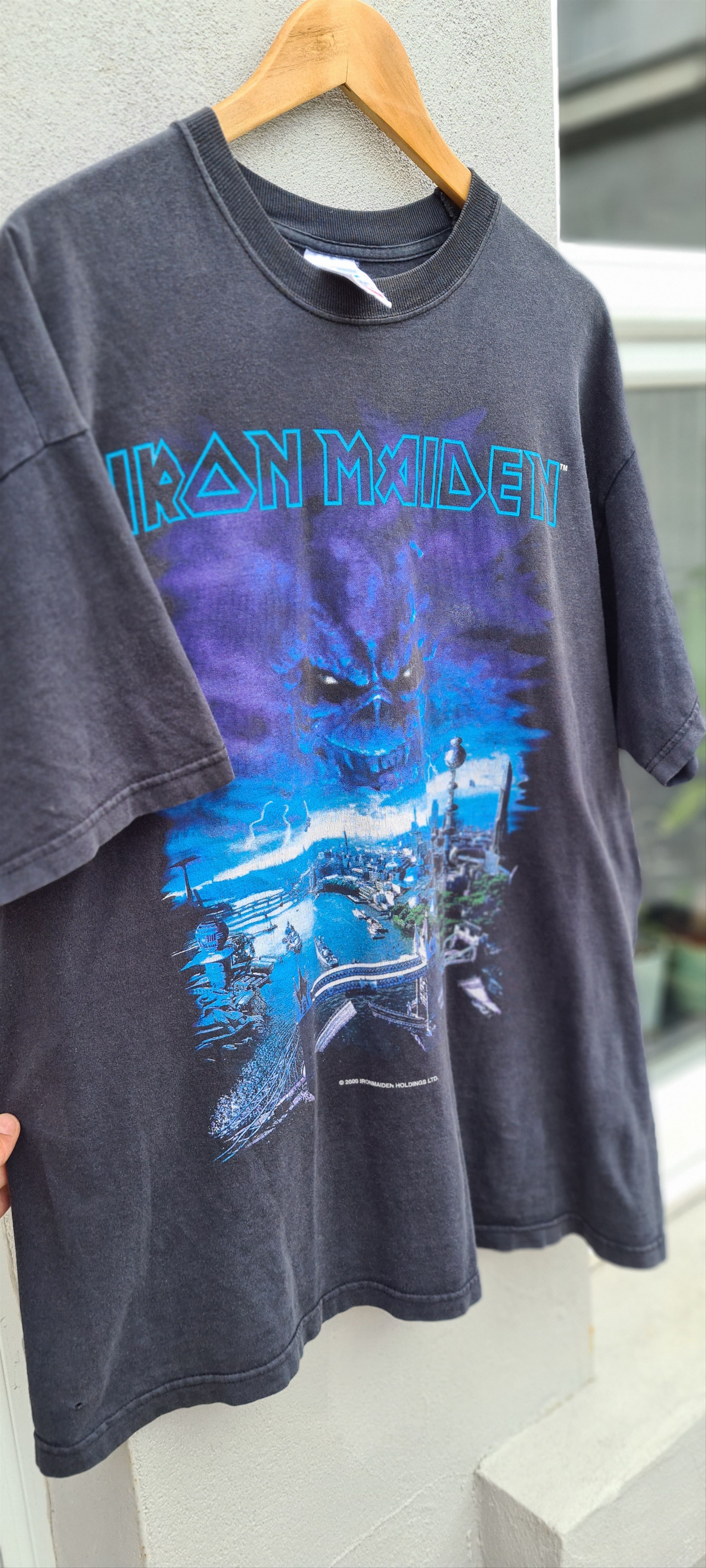 image of Band Tees x Vintage 'brave New World' Iron Maiden XL Album Promo Screenstars in Faded Black/Blue