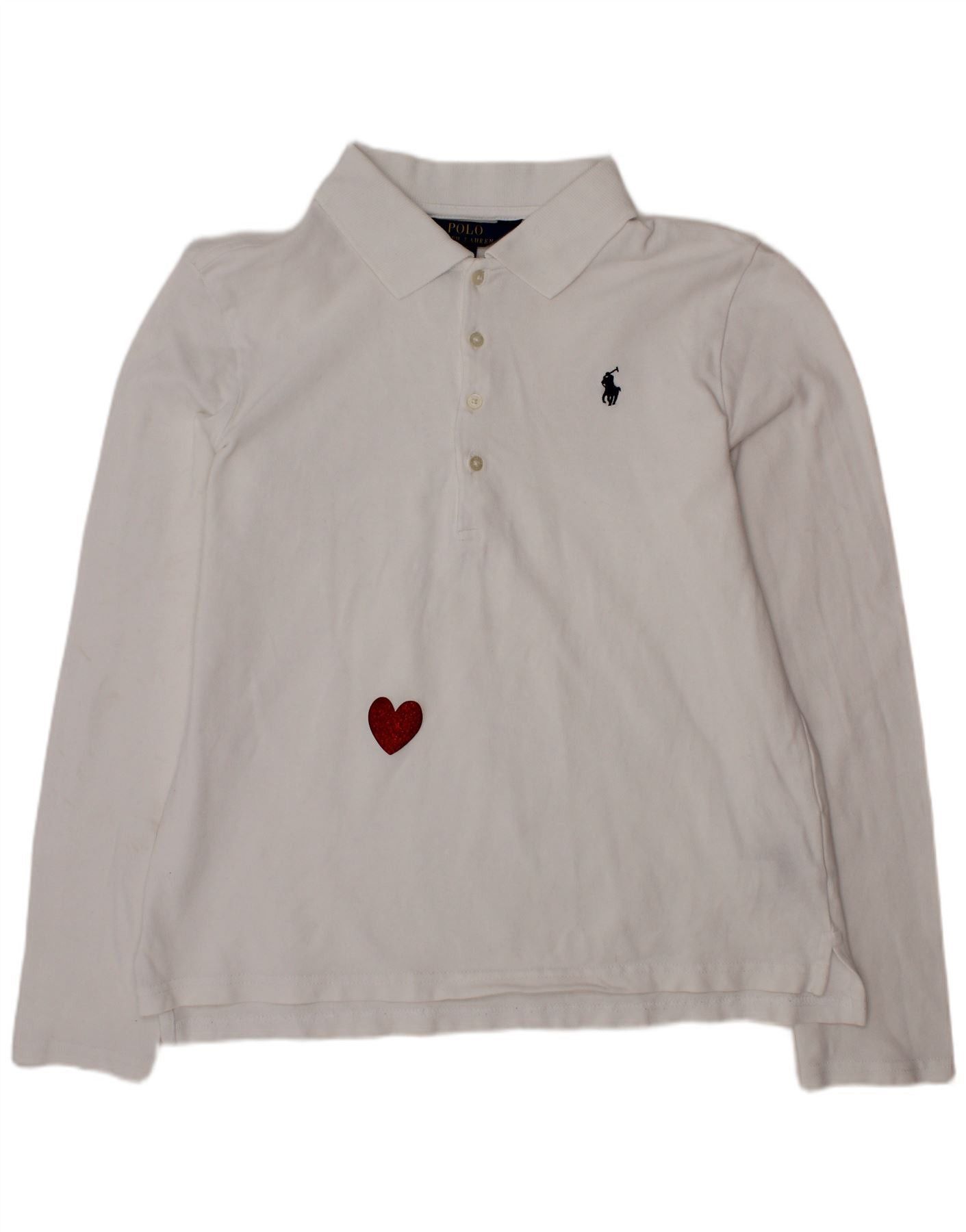 Polo Ralph Lauren Girls Polo Shirt 12-13 Years Large White Cotton Heart Size M / US 6-8 / IT 42-44 - 1 Thumbnail