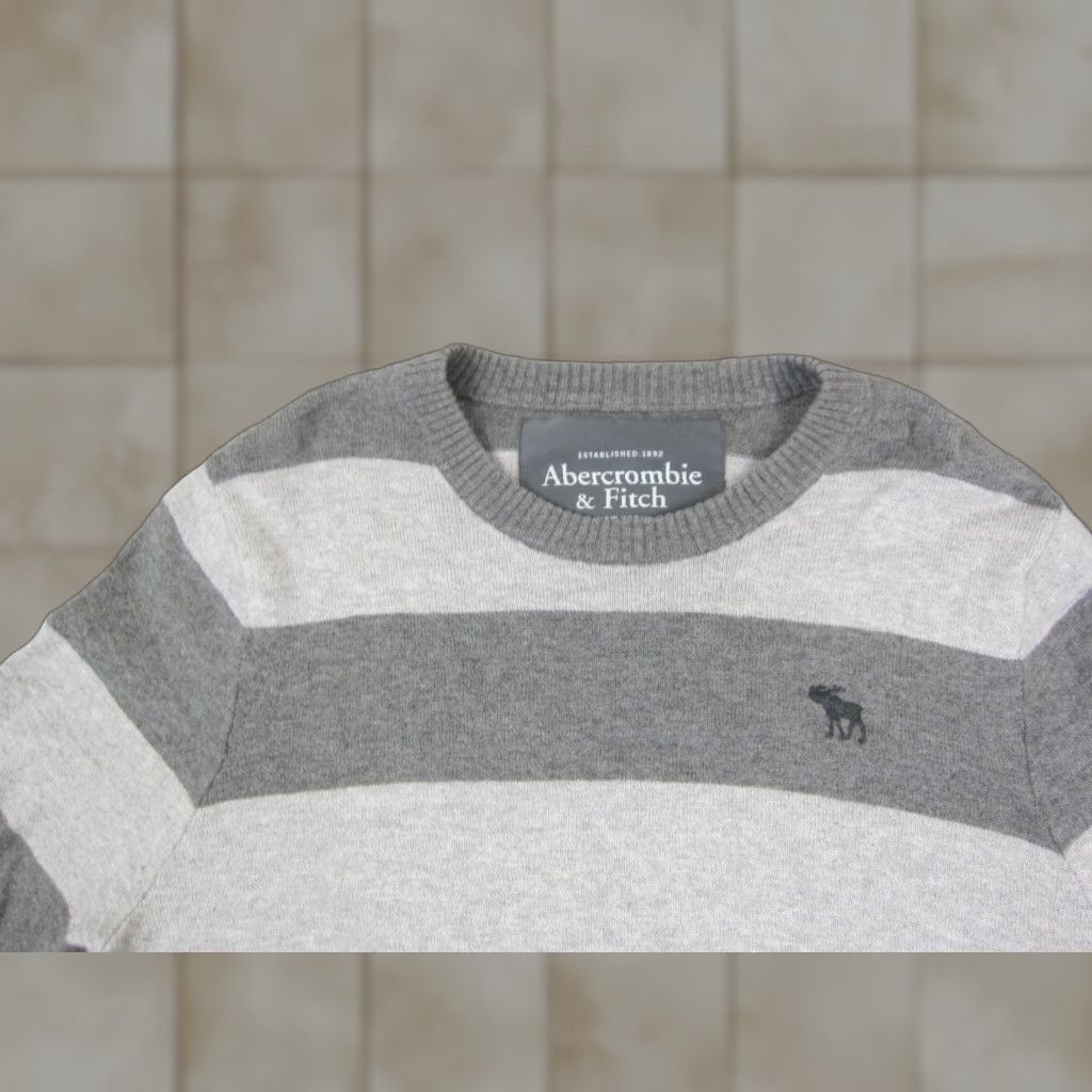 Abercrombie & Fitch Abercrombie Sweater Mens M Gray Striped Cotton Wool Knit 90s Slim Pullover Crew Neck Vintage Size US M / EU 48-50 / 2 - 1 Thumbnail