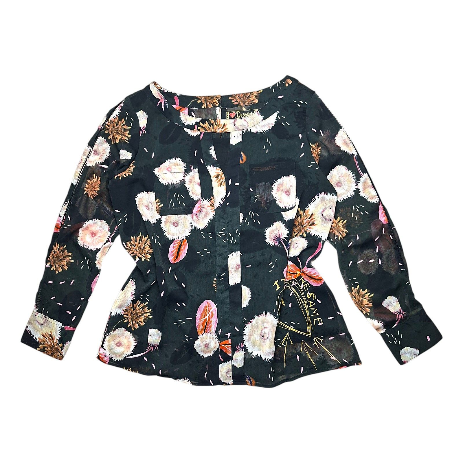 Desigual DESIGUAL Black Floral Blouse XL Long Sleeve Size XL / US 12-14 / IT 48-50 - 1 Thumbnail