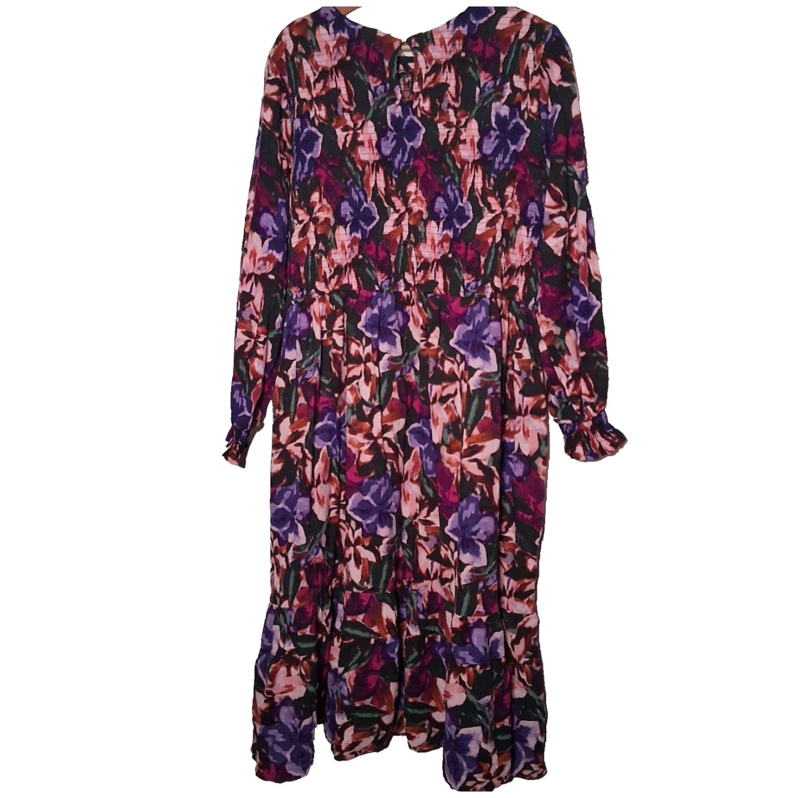 Vintage Terra & Sky Maxi Dress Plus Size 2X Pink Floral Long Sleeve Tiered Smocked Casual Women Size XXL / US 16-18 / IT 52-54 - 2 Thumbnail