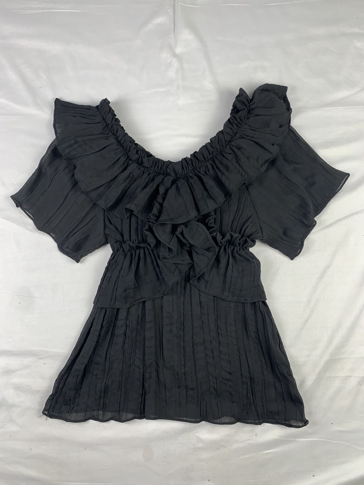 Japanese Brand Just CC Japan Black Ruffle Pleated Mesh Blouse Top Size M / US 6-8 / IT 42-44 - 1 Thumbnail