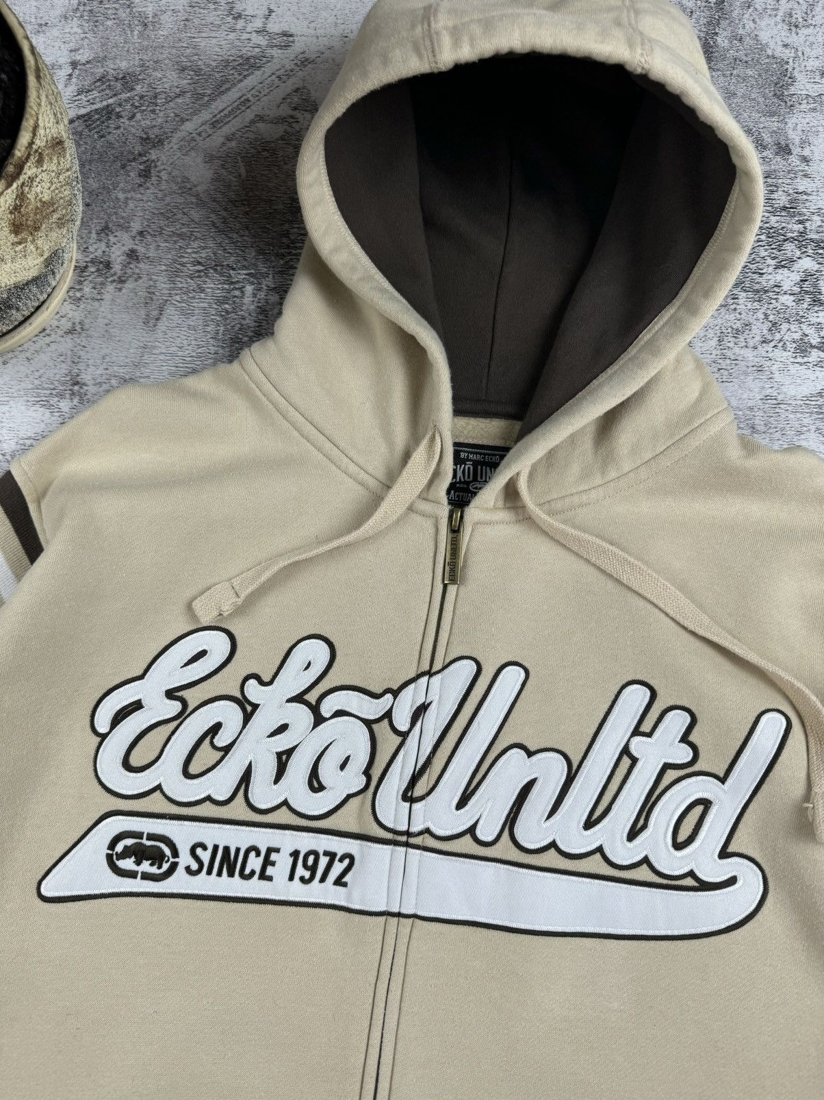 Ecko Unltd. Vintage Ecko Unltd by Marc Ecko Rap Skate Beige Zip Hoodie Size US XL / EU 56 / 4 - 6 Thumbnail