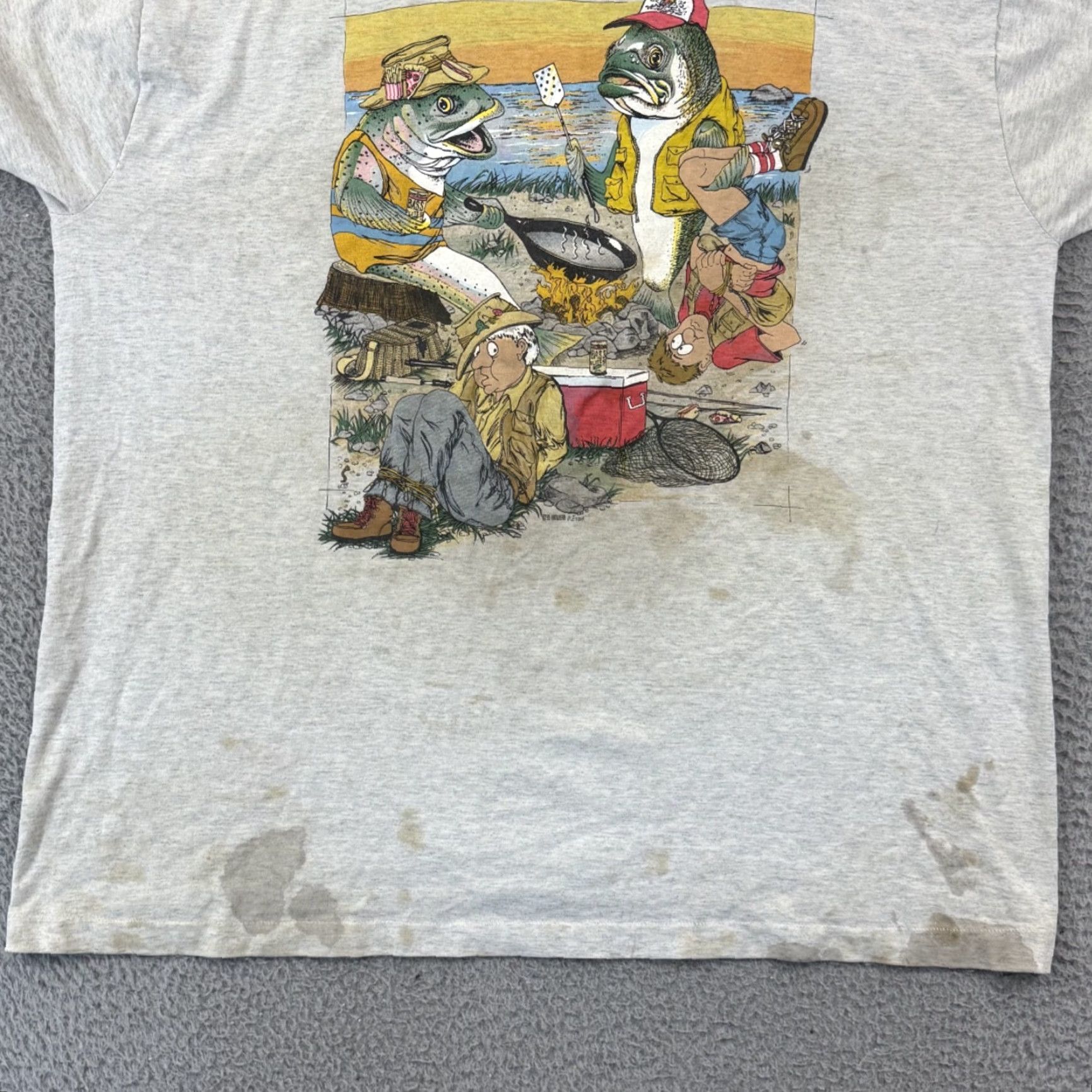 Fruit Of The Loom VINTAGE Fruit of the Loom Shirt Mens 2XL Gray Short Sleeve Graphic Print Fishing Humor 90s Flower? Size US XXL / EU 58 / 5 - 2 Thumbnail