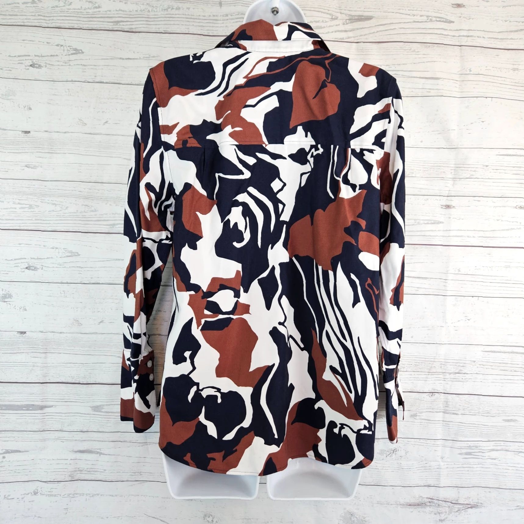 Vintage Chico's Button-Up Top Womens Sz 6 Brown Blue Long Sleeve Cotton Blend Shirt Casual Regular Womens Size M / US 6-8 / IT 42-44 - 3 Thumbnail