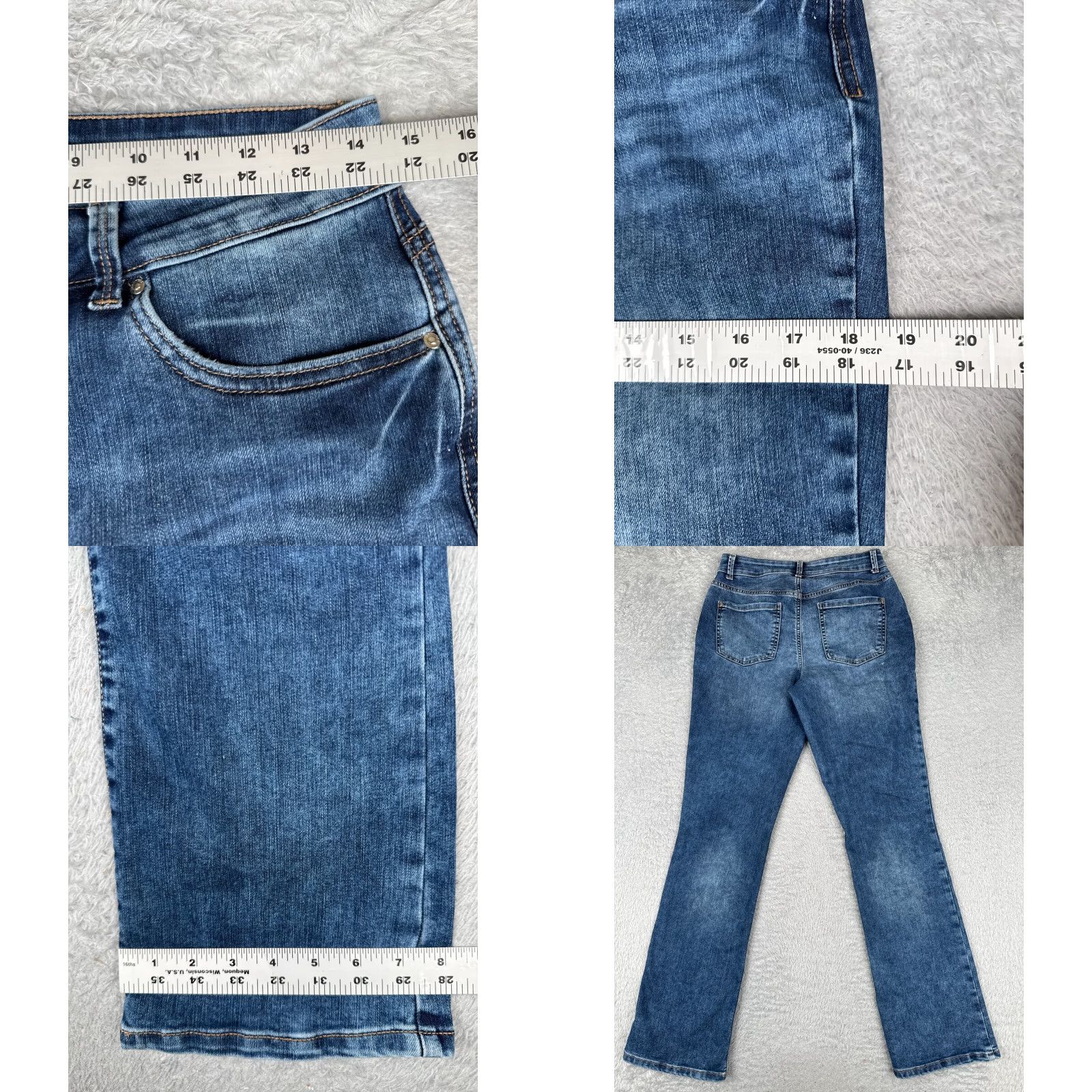 Vintage Maurices Jeans Womens 10 Blue Denim Flared Mid Rise 29x32 5-Pocket Zipper Button Distressed Medium Wash Cotton Blend Regular Size 32" / US 10 / IT 46 - 9 Thumbnail