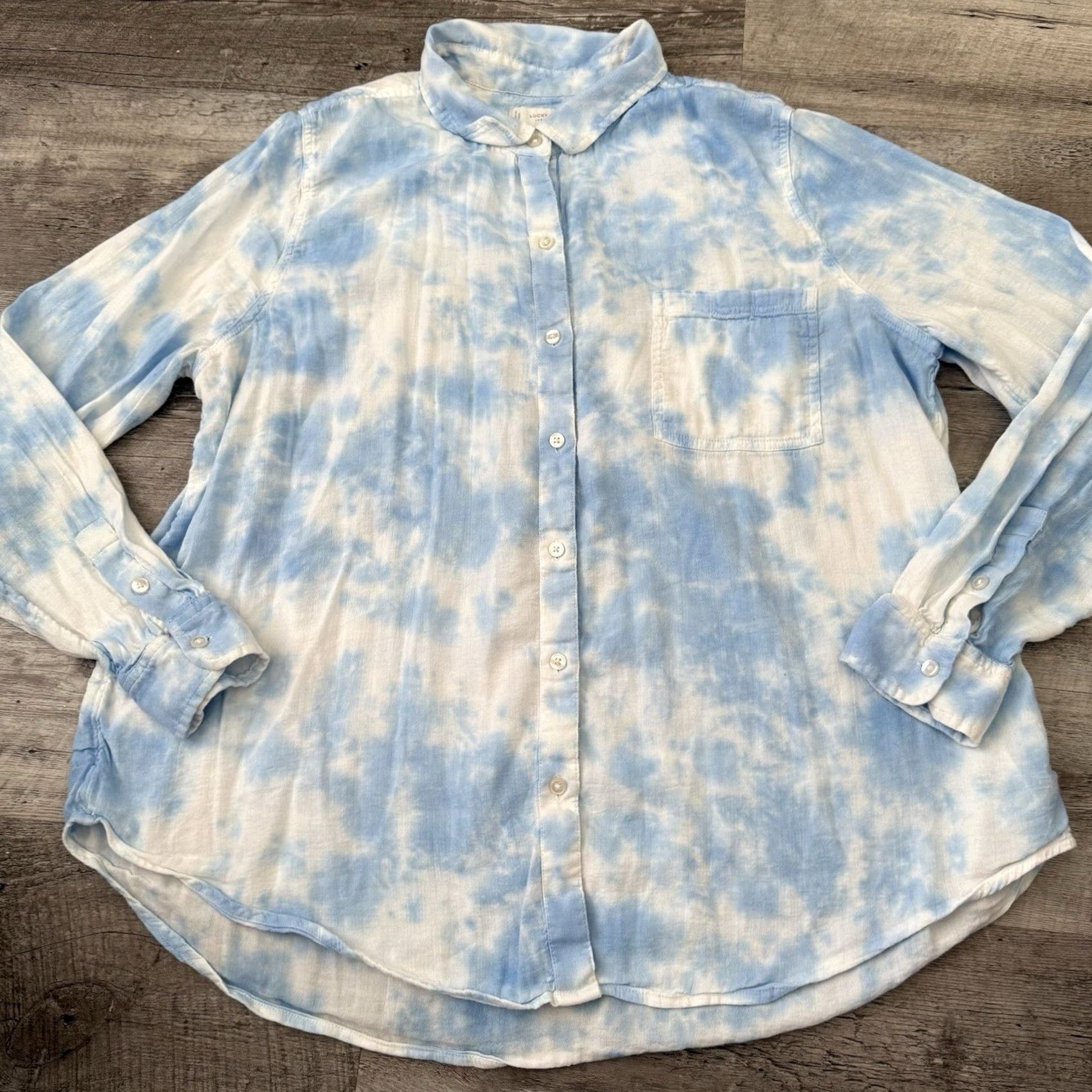 Lucky Brand Lucky Brand Button-Up Shirt Womens L Blue White Tie Dye Long Sleeve Top Size L / US 10 / IT 46 - 6 Thumbnail
