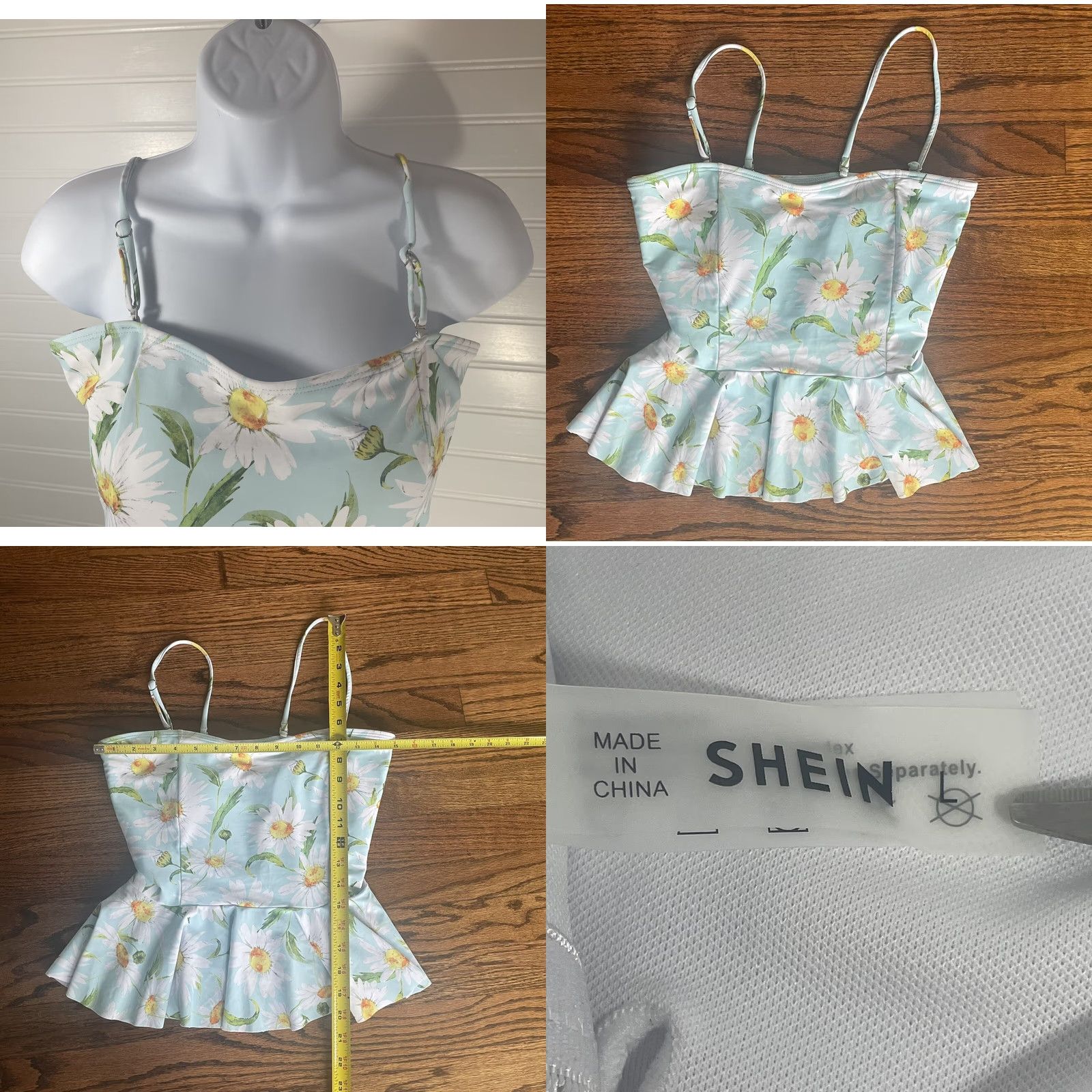 Shein Shein Tankini Top Halter Bikini Top Swimsuit Blue Daisy Print Large Built-In Bra Womens L Size L / US 10 / IT 46 - 9 Thumbnail