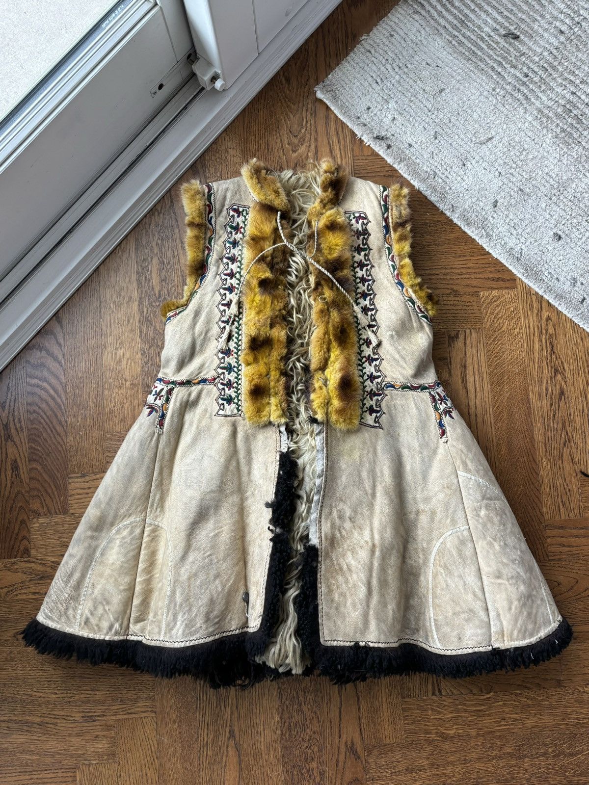 image of Antique Embroidered Sheepskin Coat Balkan Ukraine Afghan in Leather Sheep, Women's (Size Small)