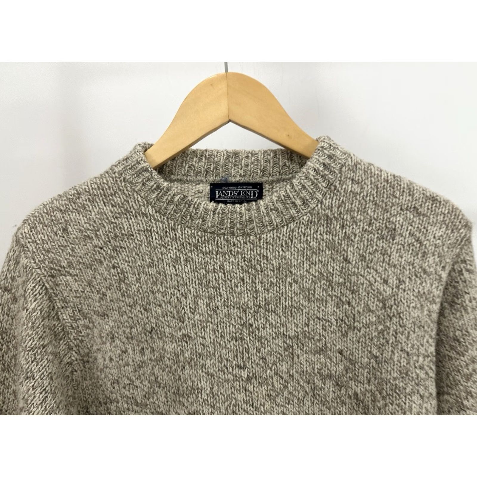 Lands' End VINTAGE Lands End Womens Tan Wool Ribbed Collar Crewneck Sweater Size XL Size XL / US 12-14 / IT 48-50 - 4 Thumbnail