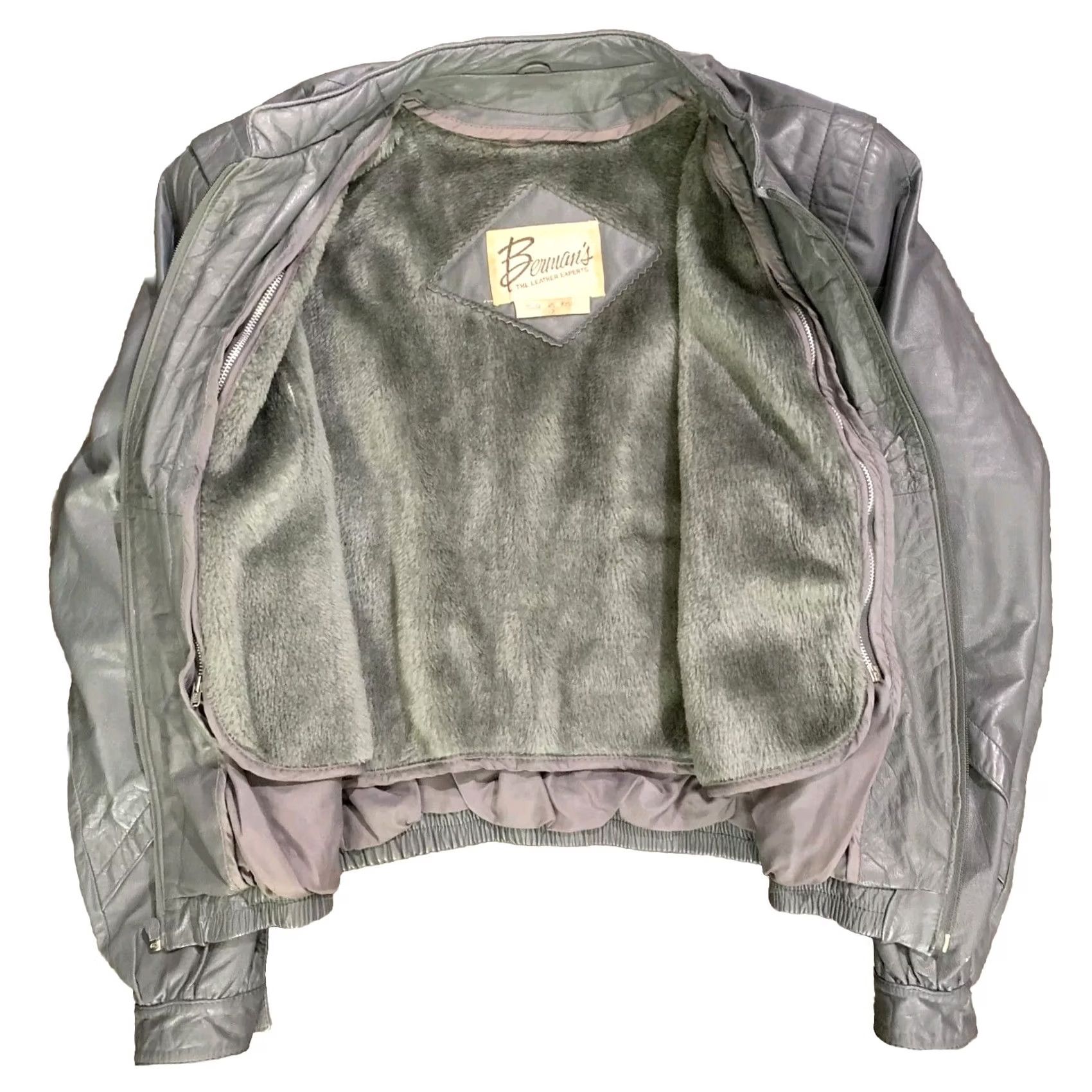 Ben Sherman VINTAGE Bermans Leather Jacket Womens Gray 12 Leather Jacket Coat Full Zip Vintage Size XL / US 12-14 / IT 48-50 - 3 Thumbnail