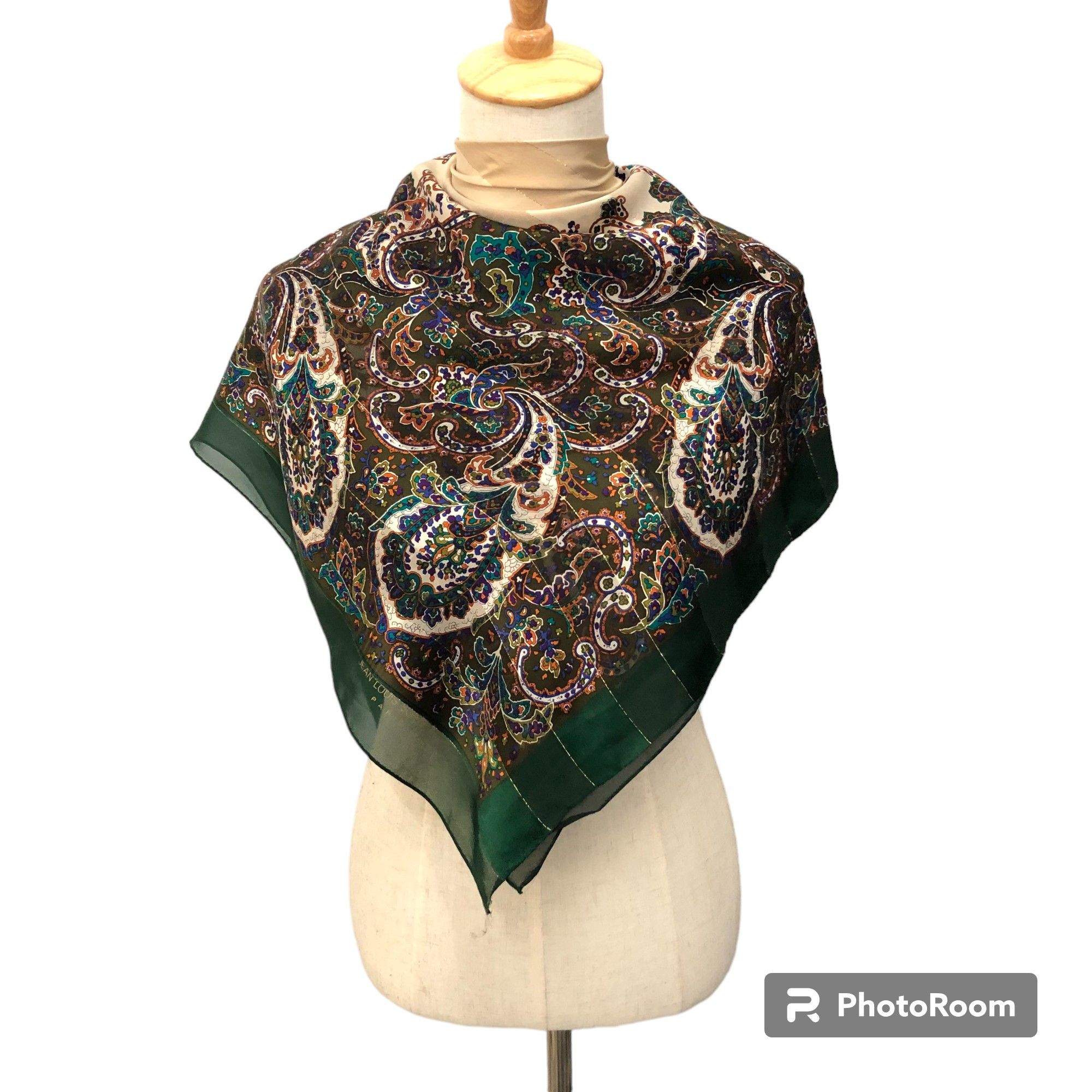 Jean Louis Scherrer Silk Scarf popular Women Long Shawl, Babushka, Wrapped, Head Scarf Squares luxury Gift Monogram Foulard Design Paisley Art