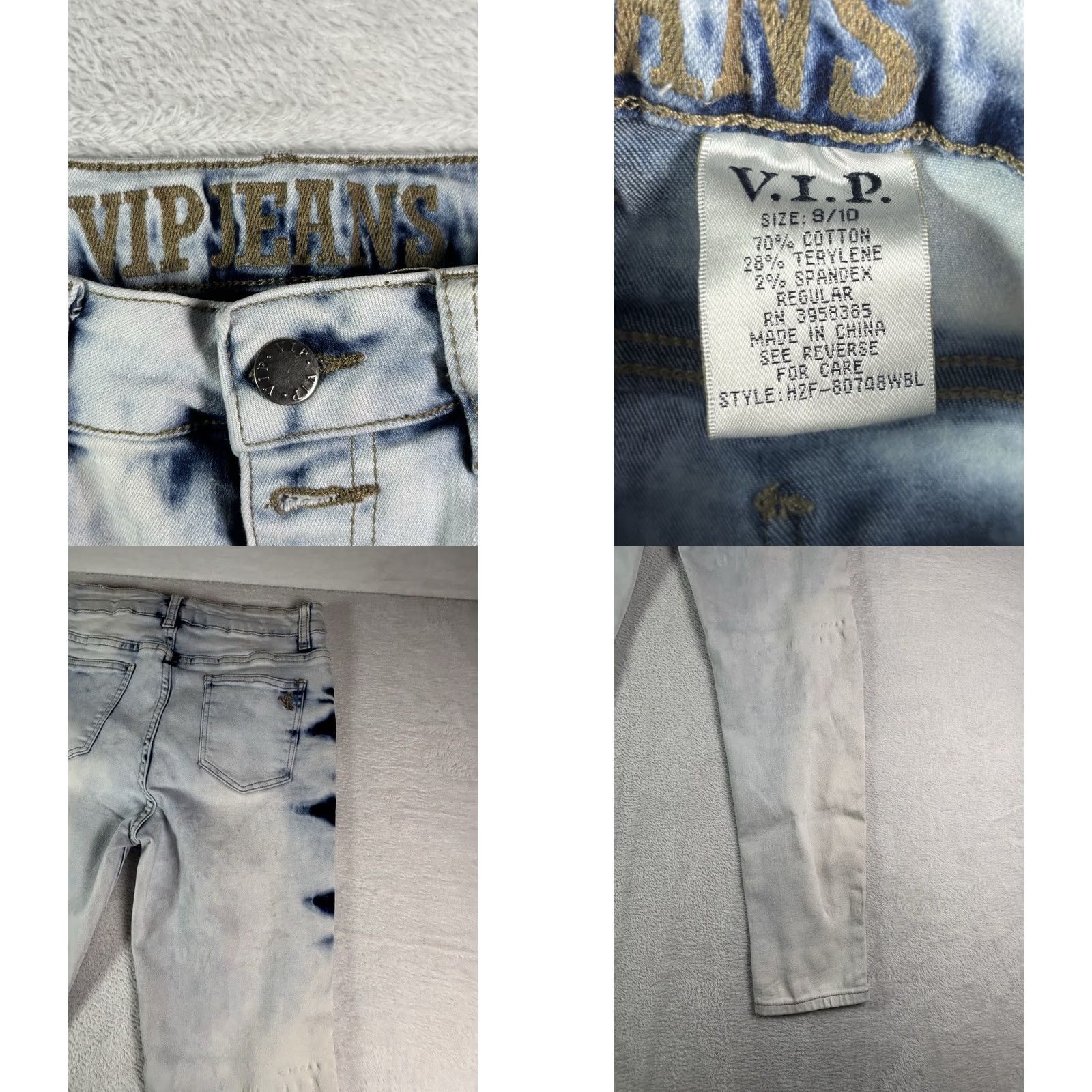 Denime VIP Denim Jeans Women’s Acid Wash Tie Dye Distressed Skinny 9-10 Button Fly 5-Pocket Blue Vintage No Size 30" / US 8 / IT 44 - 8 Thumbnail