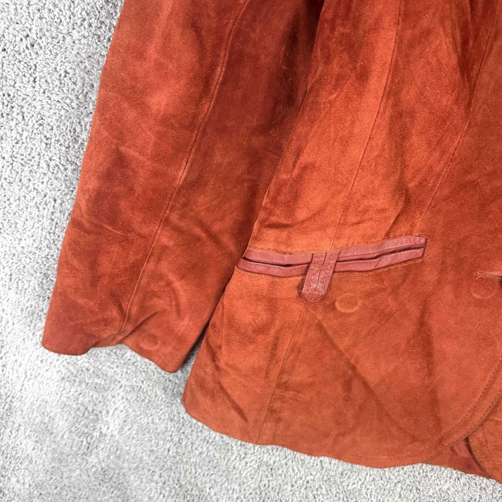 Vintage Split End Ltd Blazer Womens 7/8 Orange Suede Leather Elbow Patch Single Breasted Jacket & Coat Size M / US 6-8 / IT 42-44 - 2 Thumbnail