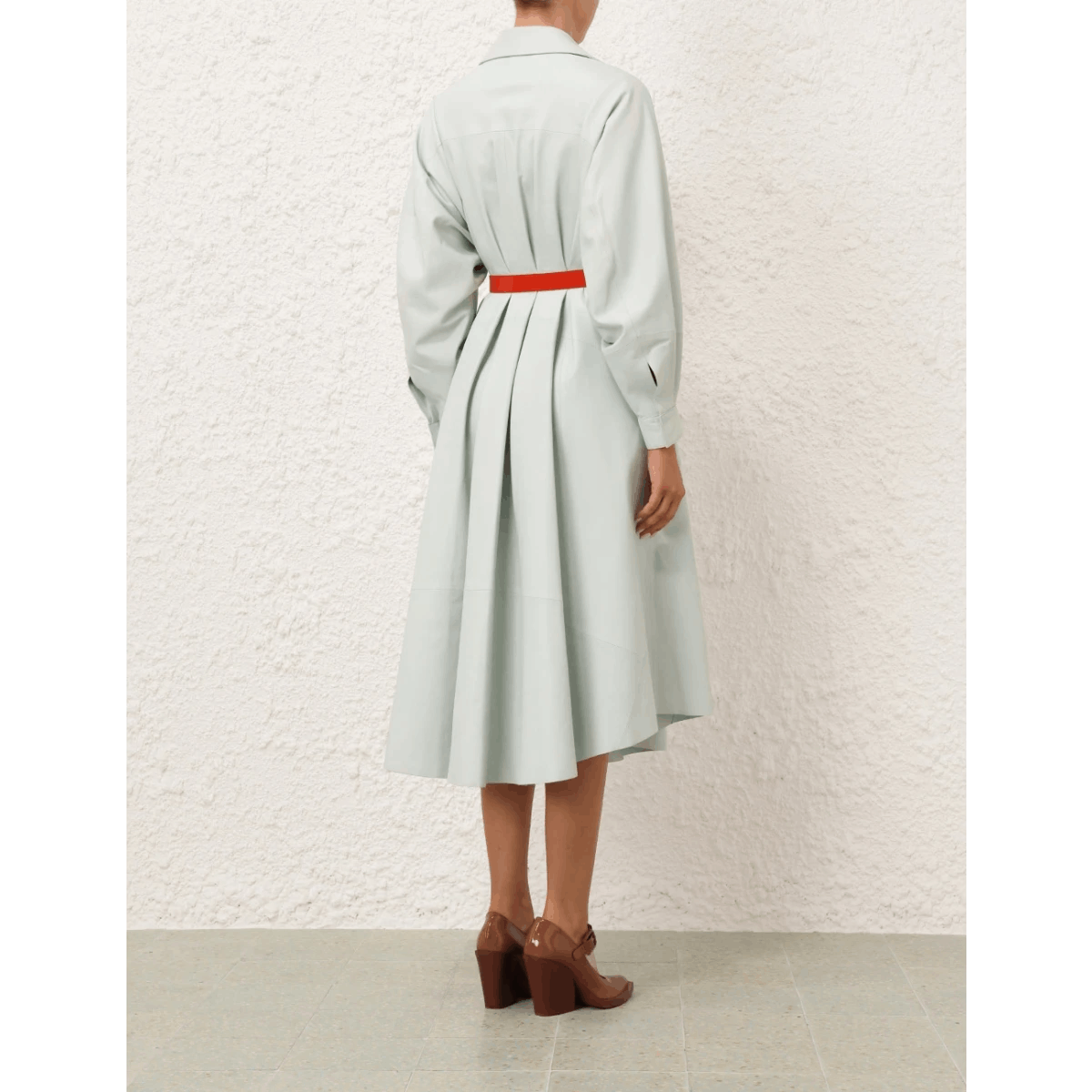 Zimmermann oc11z0525 Natura Leather Tuck Dress in Mint Size M / US 6-8 / IT 42-44 - 4 Thumbnail