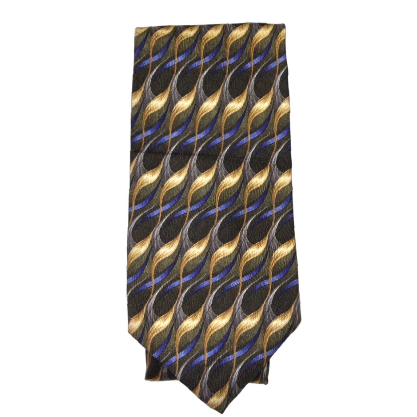 Vintage JZ Richards Silk Necktie Men’s Black Gold Blue Flames tie Extra Long Preppy USA Size ONE SIZE - 1 Thumbnail