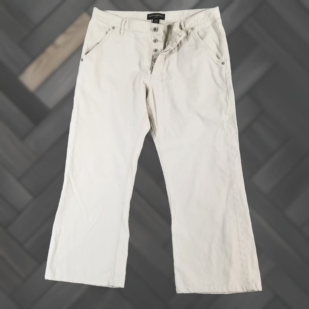 Banana Republic Jeans Men 35x27 Relaxed Baggy Beige Cotton Denim Button Fly 90s Retro Casual Mens Jeans