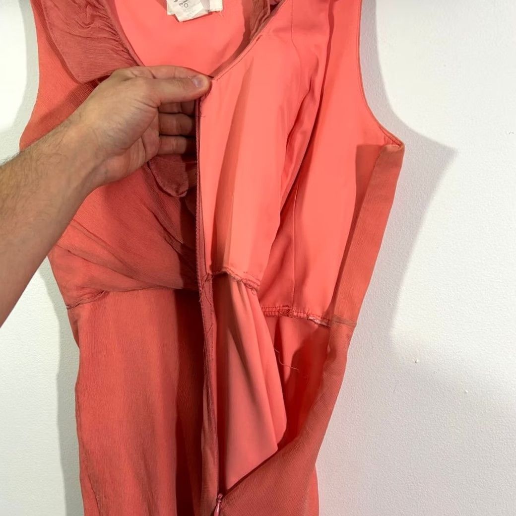 Vintage J Crew Coral Ruffle Wrap Dress Sleeveless Summer Cocktail Party Womens 0 Size XS / US 0-2 / IT 36-38 - 5 Thumbnail