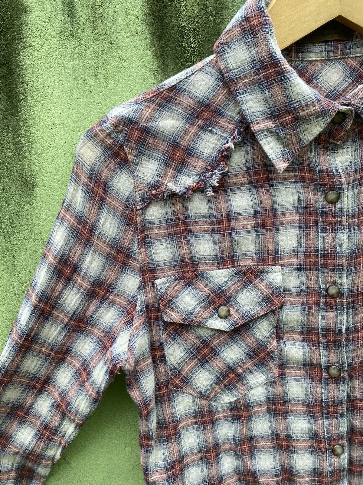 GOA GOA Vintage Distressed Plaid Western Raw Hem Grunge Fade Size ONE SIZE - 3 Thumbnail