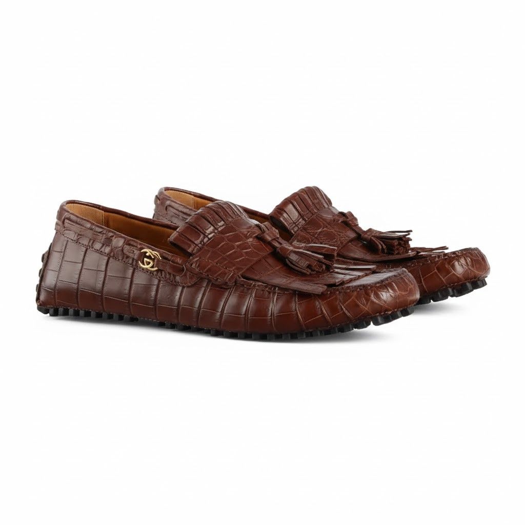 Gucci oc11z1025 Men's Crocodile Driver Shoes in Brown Size US 11.5 / EU 44-45 - 2 Thumbnail