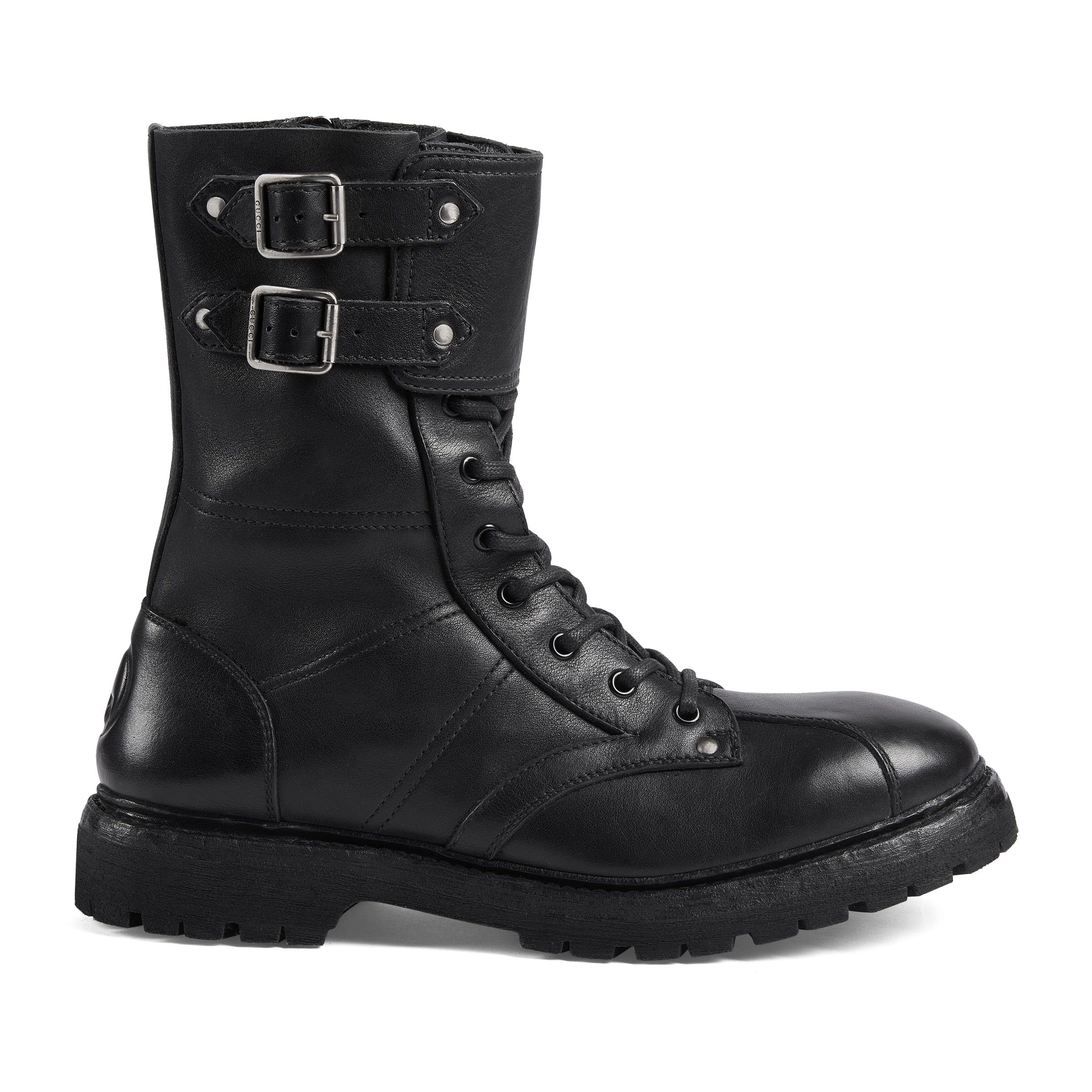 Gucci Leather Lace Up Buckle Ankle Boots SIZE 9.5