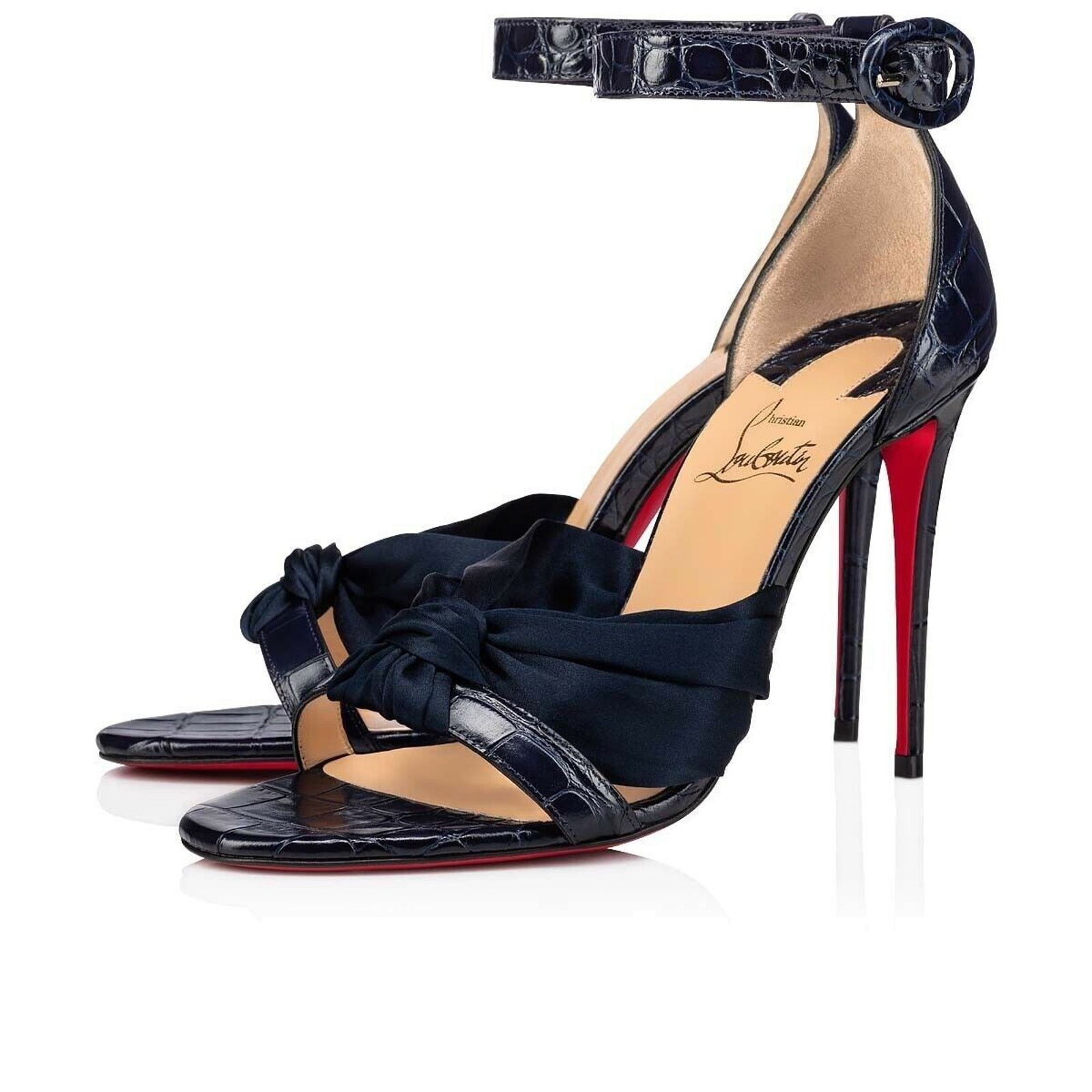 Christian Louboutin Ruban 100 Blue Croc Satin Ankle Strap Sandal Heel Pump 42 Size US 12 / IT 42 - 1 Thumbnail